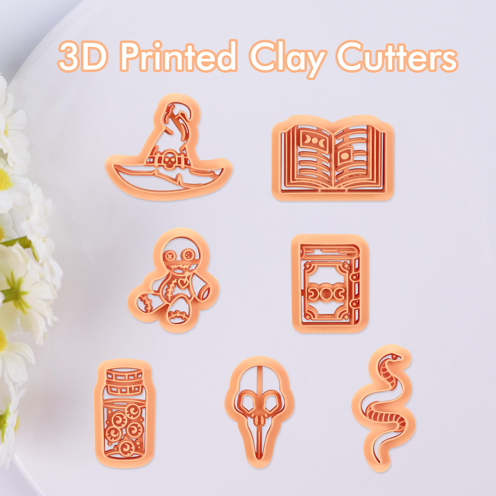 Puocaon Mystic Boho Clay Cutters Set - 7 Piece Polymer Clay Jewelry Cutters Including Potion Bottle, Hamsa Hand, Moon Snake & More