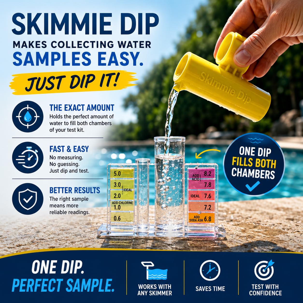 Kleiner Pool-Skimmer tiefes Netz und Haken zur Reinigung der Skimmer / 2 universelle Skimmergriffe / Skim rund um den Pool und Whirlpool mit der leichten Stange