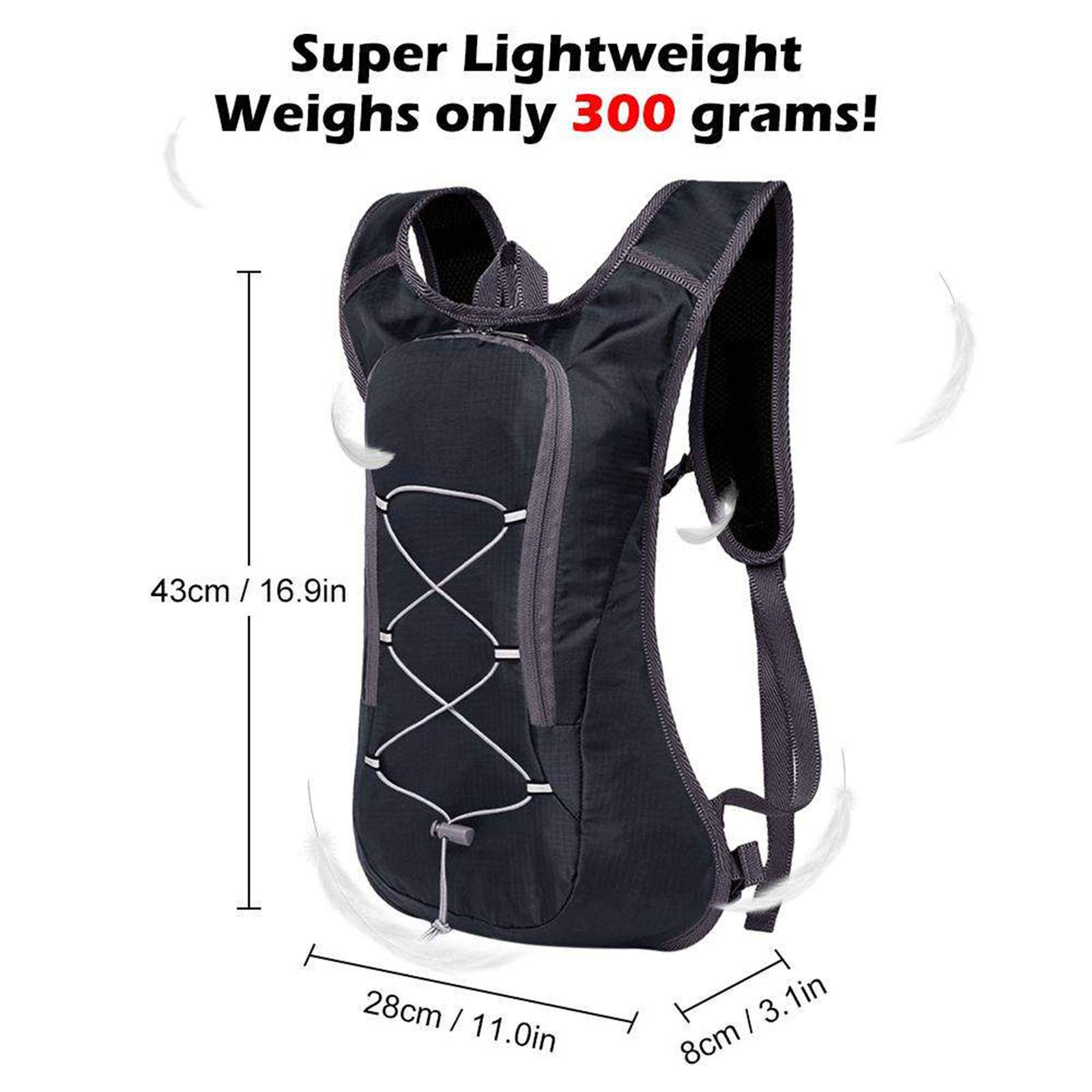 Sac à Dos VTT, Sac Hydratation avec Poche d'eau 2LSac à Dos Running Léger 8L pour Homme Femme pour Vélo VTT Randonnée Alpinisme Camping,Black