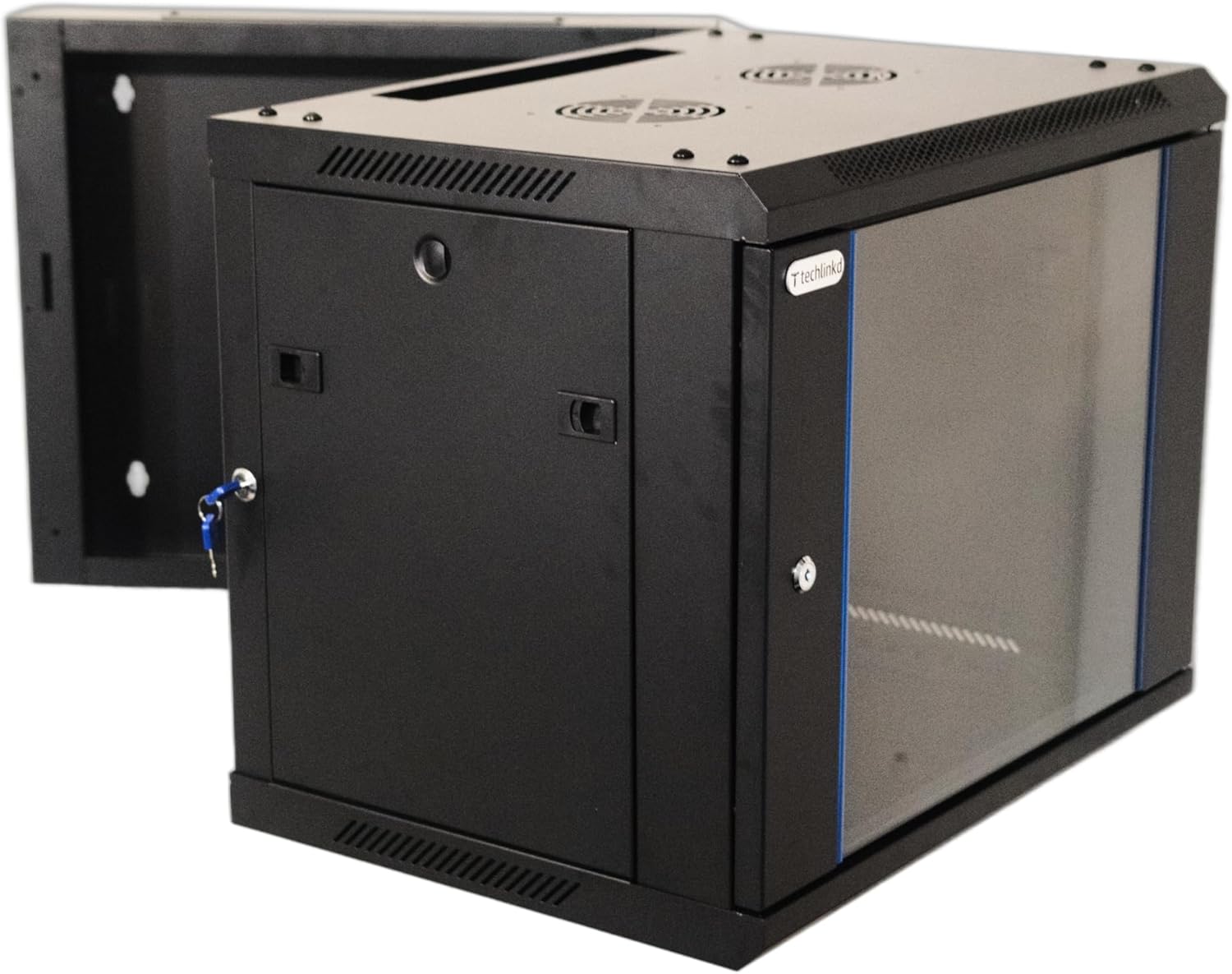 9U Wall Mount IT Cabinet Enclosure Hinged Double Section Swing Out 19-Inch Server Network Rack with Glass Door 22-Inches Deep Black Professional