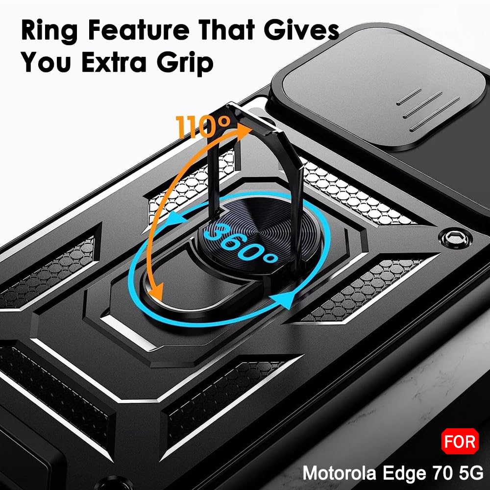 TheGiftKart Tough Armor Bumper Back Cover Case for Motorola Moto Edge 70 5G | Sliding Camera Cover, Kickstand & Ring Holder | 360° Protection Back Cover Case for Motorola Edge 70 5G (PC & TPU, Black) — Amazon image 8