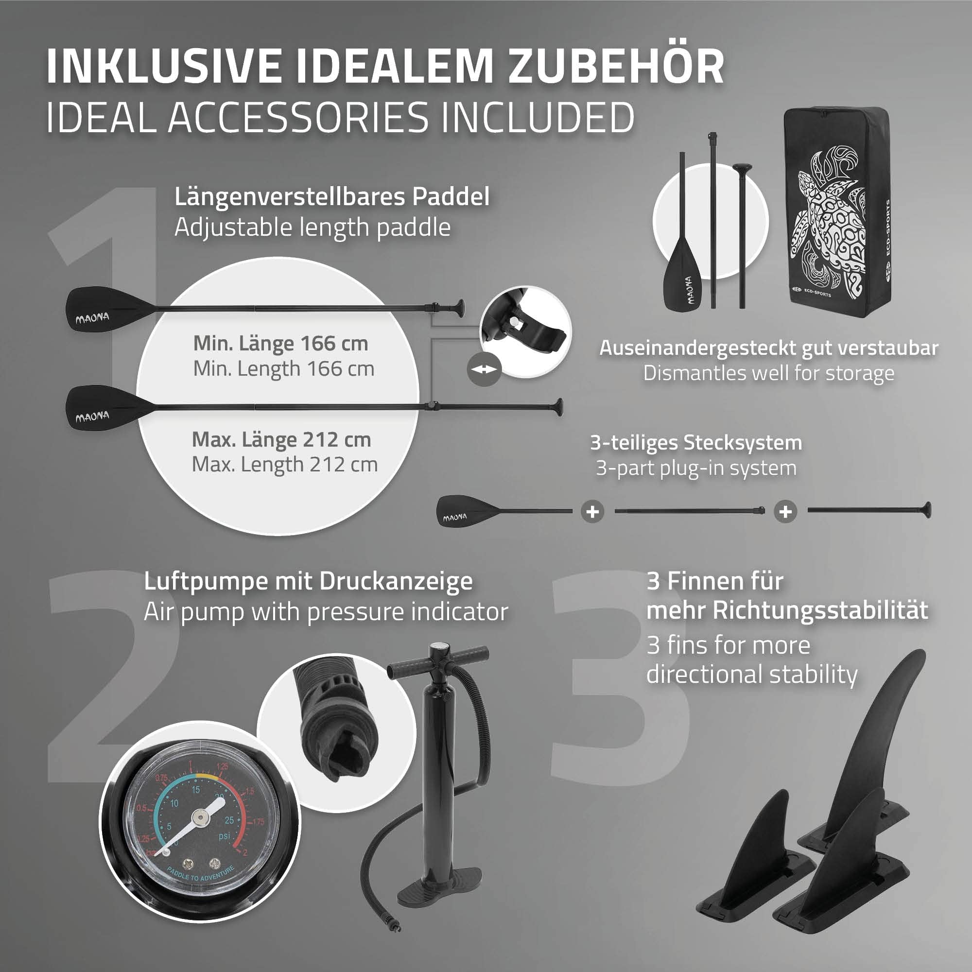ECD Germany Aufblasbares Stand Up Paddle Board Set Maona Türkis/Schwarz/Rosa/Grau/Olive, 308 cm, aus PVC, Alu-Paddel, Komplettset, SUP Board Paddling Board Paddelboard Surfboard Surfbrett Paddelbrett