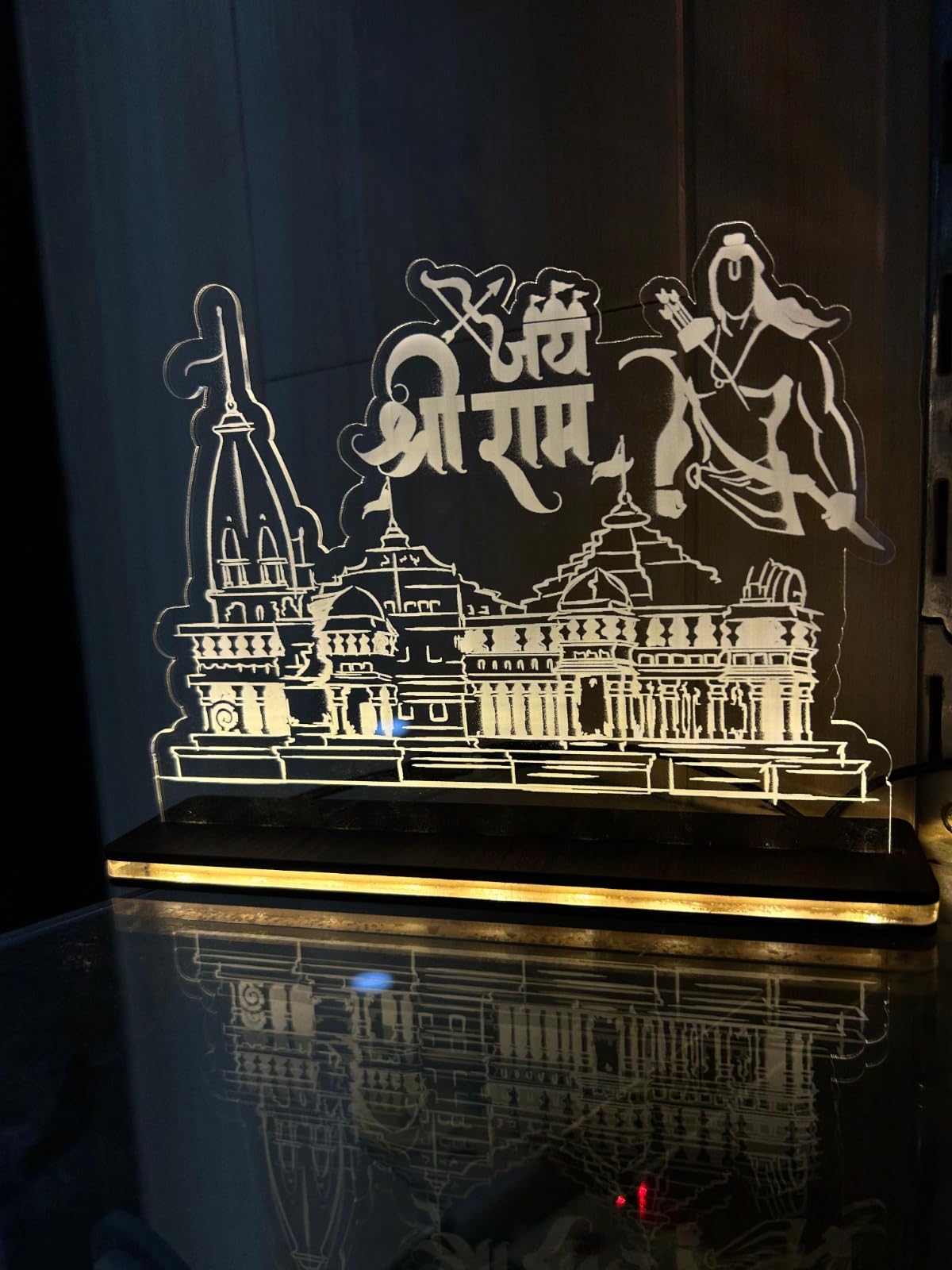 RIBBONTALES Shree Ram Janambhoomi Ayodhya Temple Acrylic UV Printed with Light bar, Ram Temple Replica