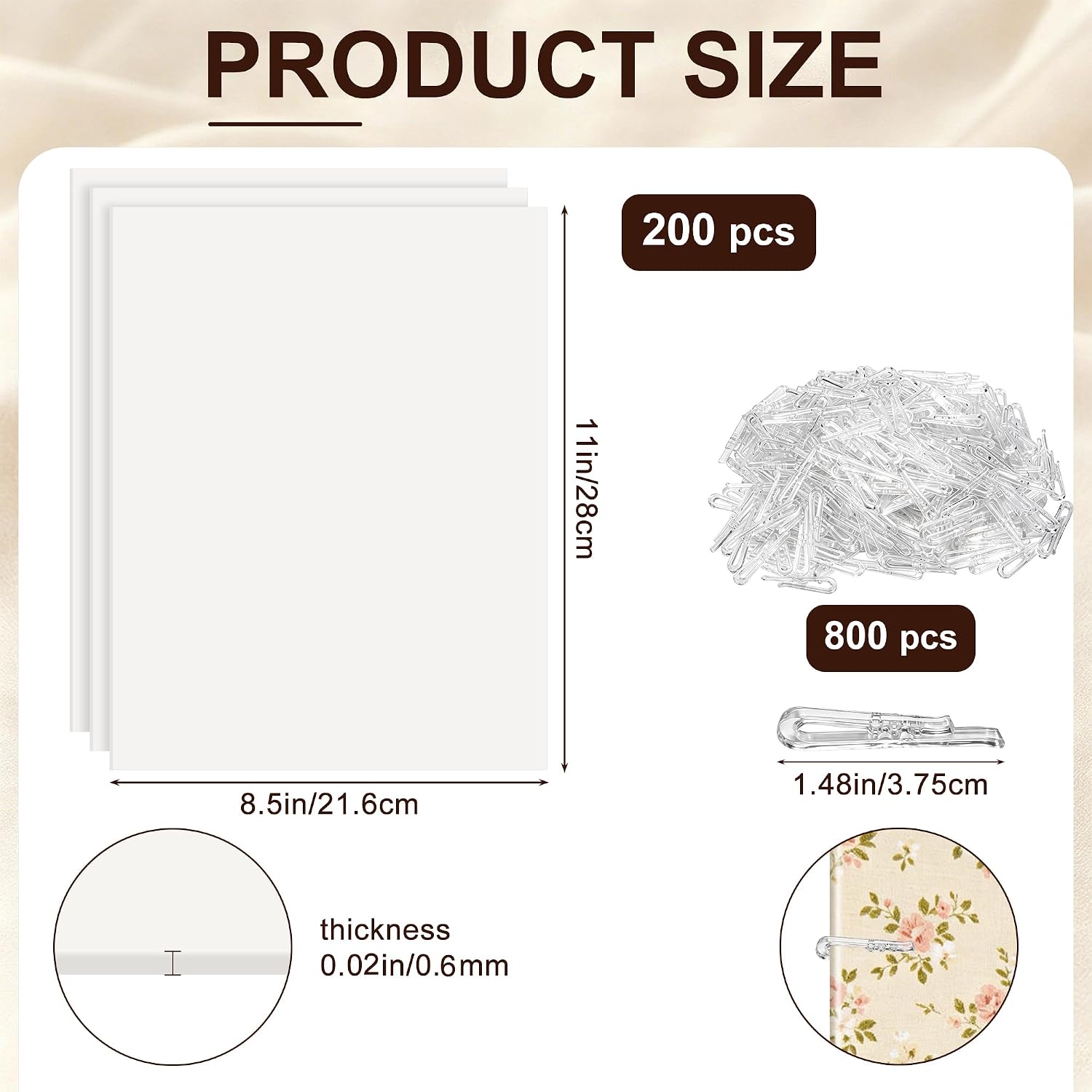 8.5x11In 200P Thicker Fabric Organizer Boards With 800p Clips, Comic Book Board for Fabric Storage Book Organize for Sewing Craft Room Closet Organization, Folding and Storing Cloth Straight
