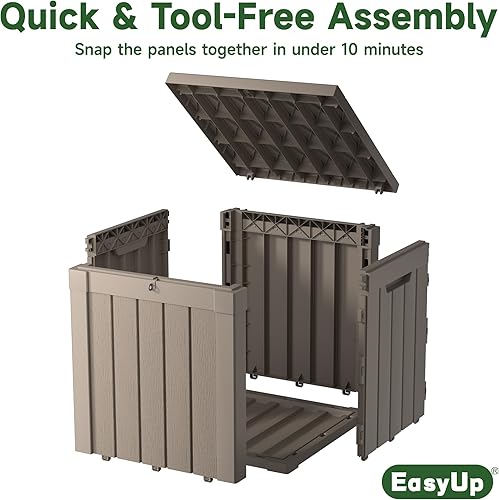 Vista 89 de EasyUp Caja de cubierta de resina de 31 galones, impermeable, resistente a los rayos UV, caja de almacenamiento al aire libre para entrega, patio