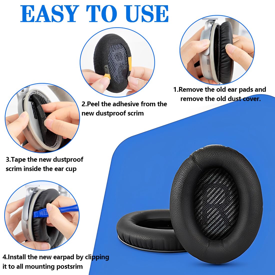 Cuffie di Ricambio per Cuffie Bose, Cuscinetti Auricolari di Ricambio per Bose QuietComfort QC SE/ QC15/QC25/QC35/QC35II/QC45/AE2/AE2i/AE2w/SoundTrure/SoundLink, Installazione