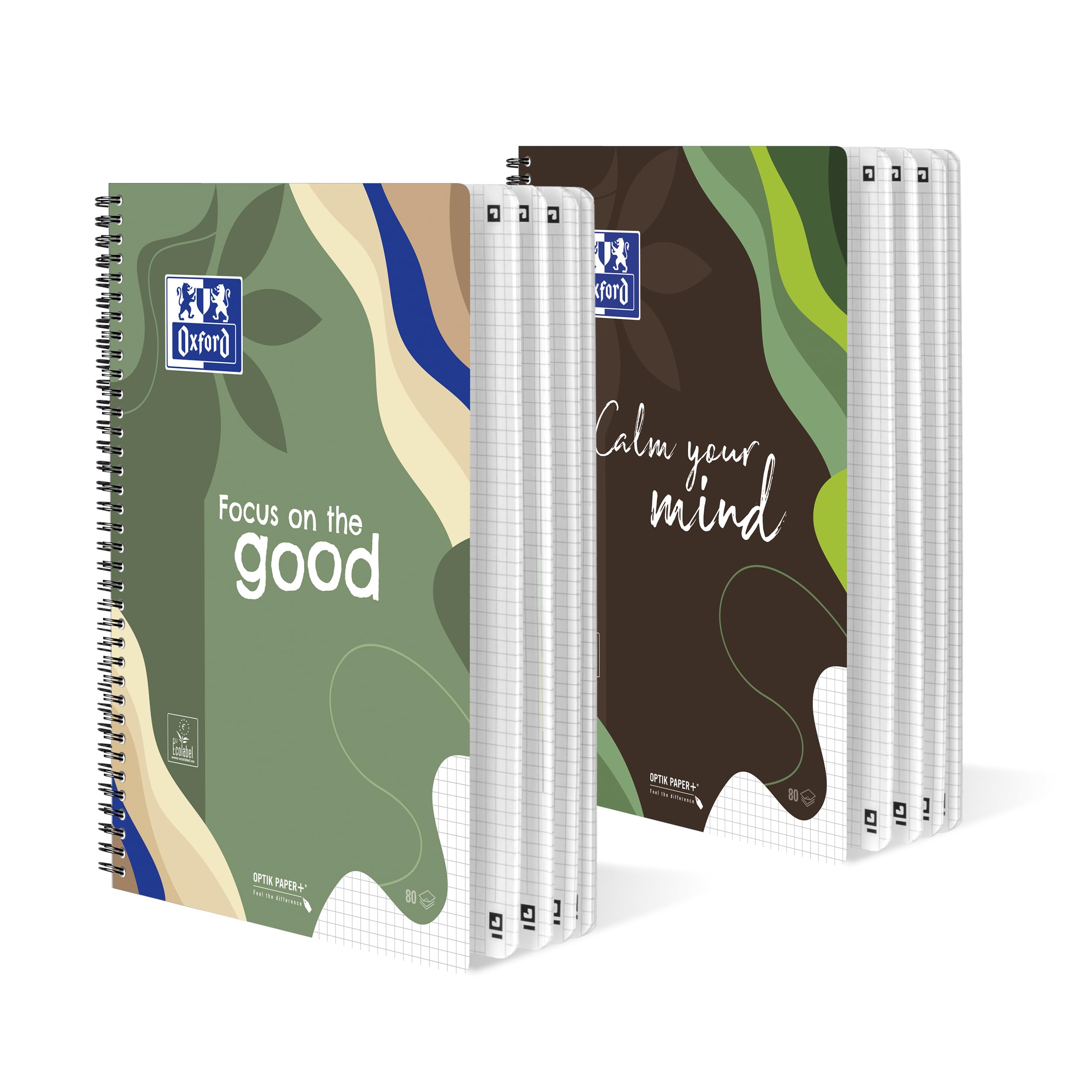 Oxford A4 Collegeblock, kariert, 160 Seiten Limited Edition "Calm Nature" 2 Motive sortiert, 4-fach gelocht & mikroperforiert, 10 Stück