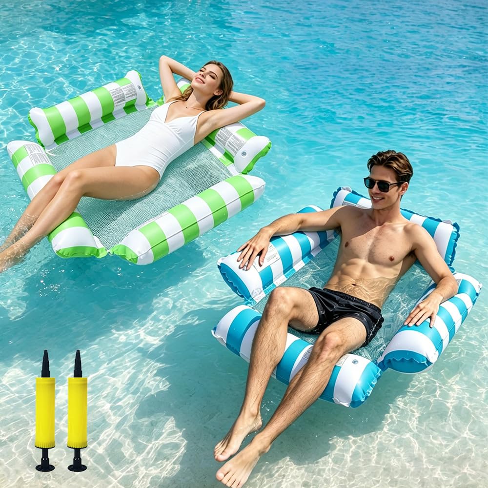 2 Pcs Inflatable Pool Floats, 4-in-1 Inflatable Pool Hammock with Air Pump, Pool Inflatables for Adults, Inflatable Pool Chair, Water Hammock, Floats for Swimming Pools (B)