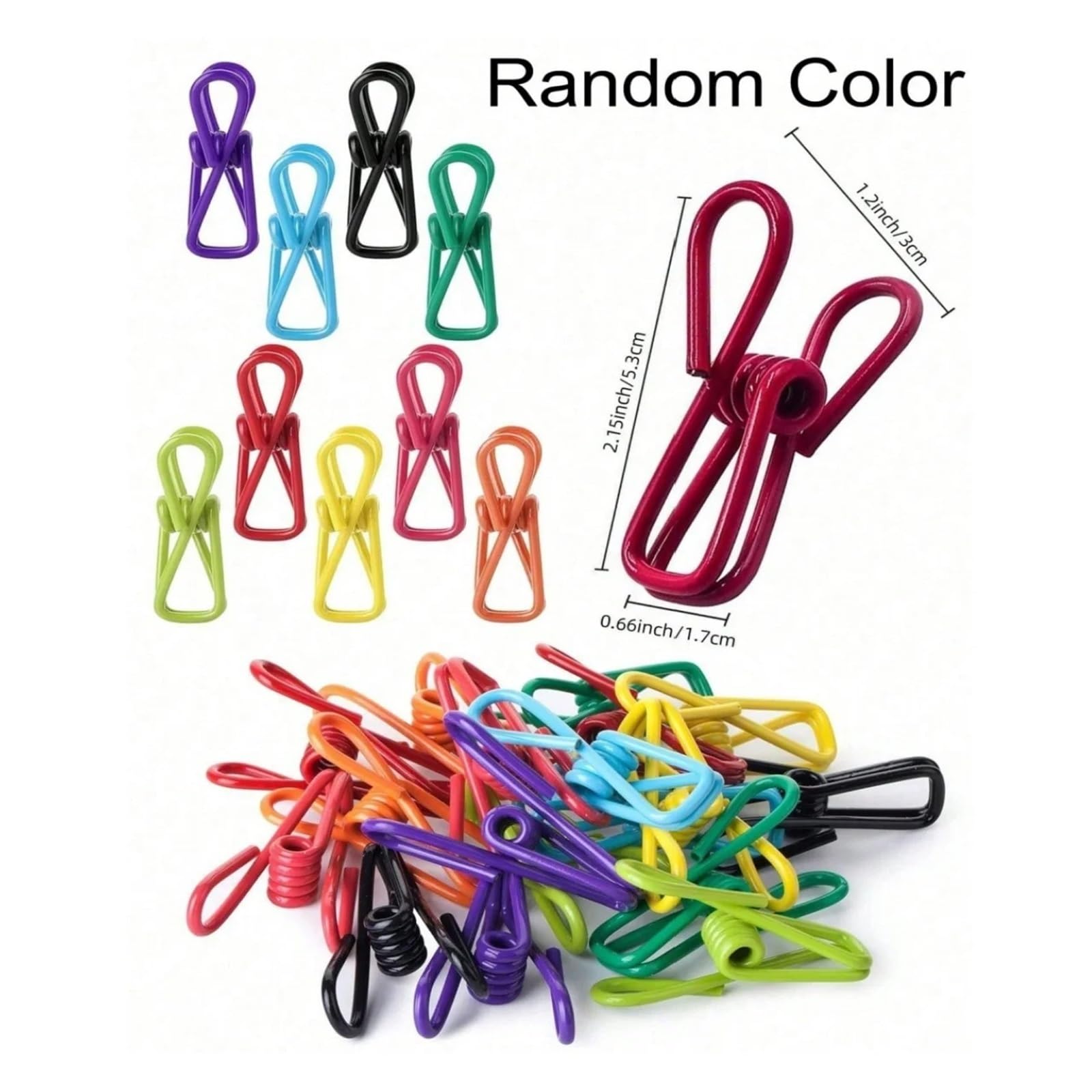 Metall-Wäscheklammern, 100 Stück, Metall-Wäscheklammern, Clips, Mehrzweck-Wäscheklammern aus farbigem Stahldraht, Halter für Wäscheleine, Befestigung von Handtüchern, Socken, Unterwäsche