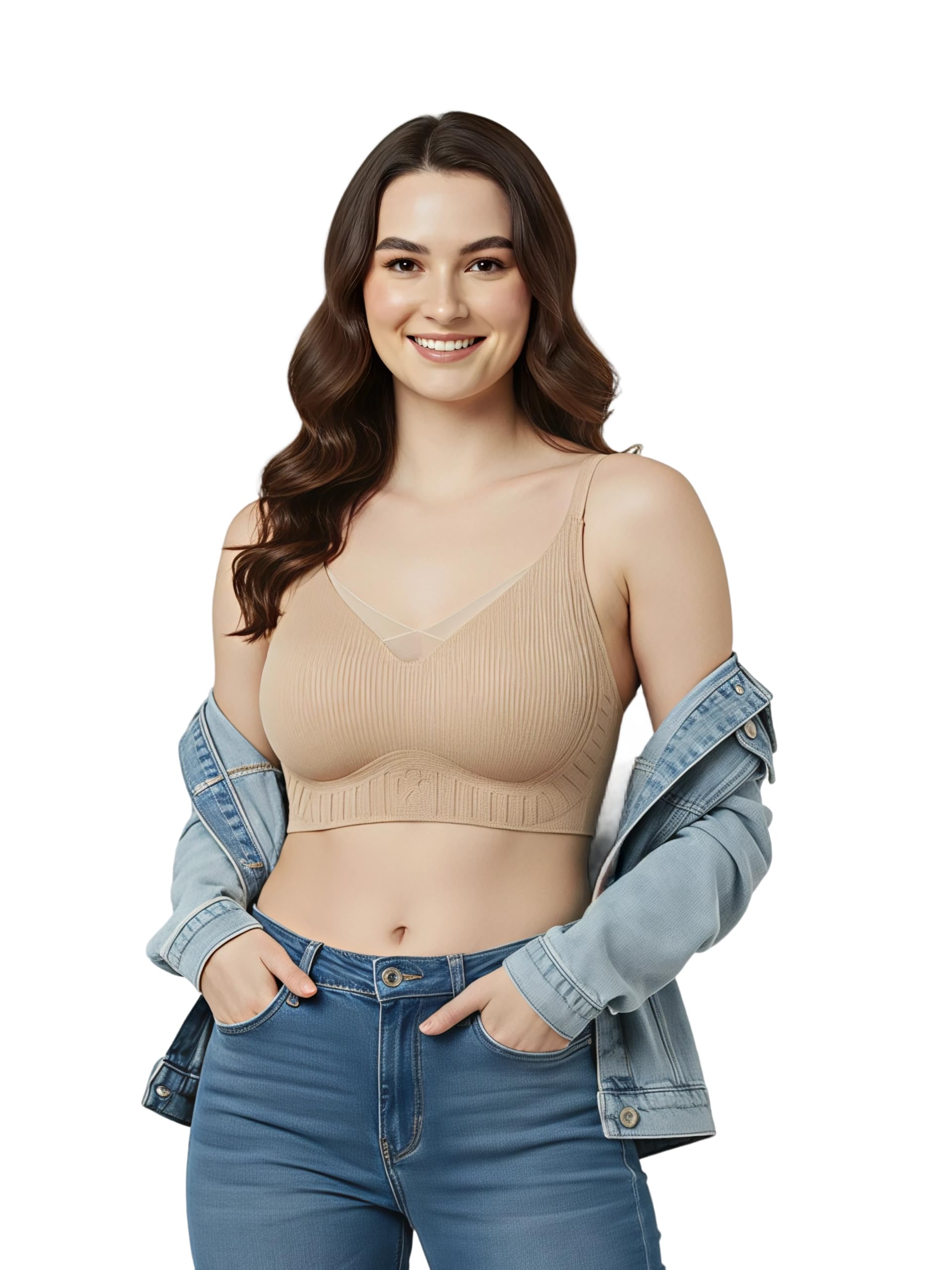 V Neck Lightly Padded boanded Seamless Bra, Elastic Free Invisible fit.-picture-11