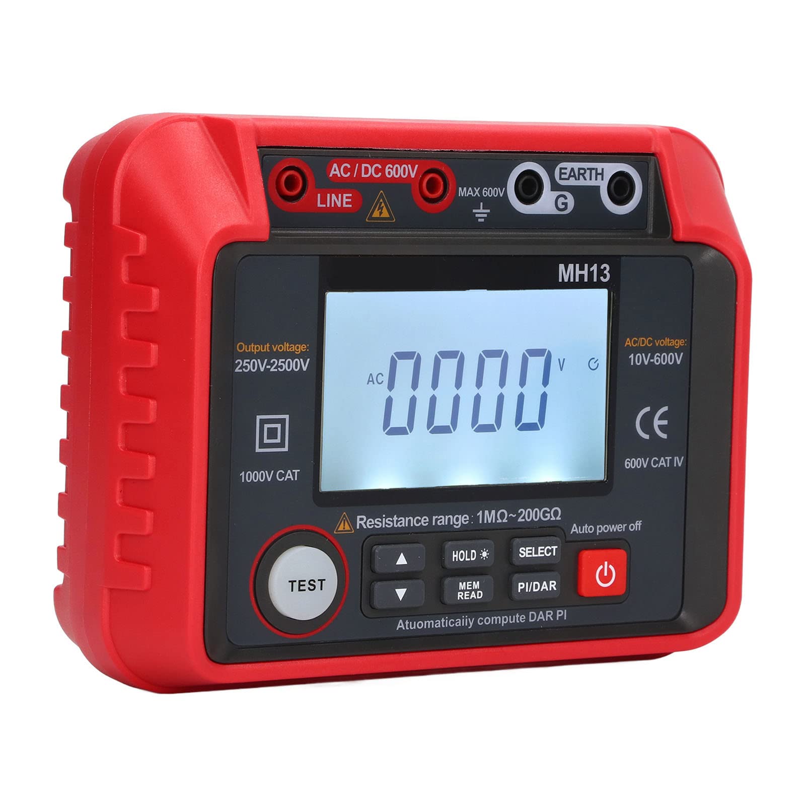 Herramienta de prueba eléctrica portátil - Probador digital de ohmios para pruebas de descarga - Medidor de resistencia de aislamiento y megóhmetro para medición de voltaje CA y
