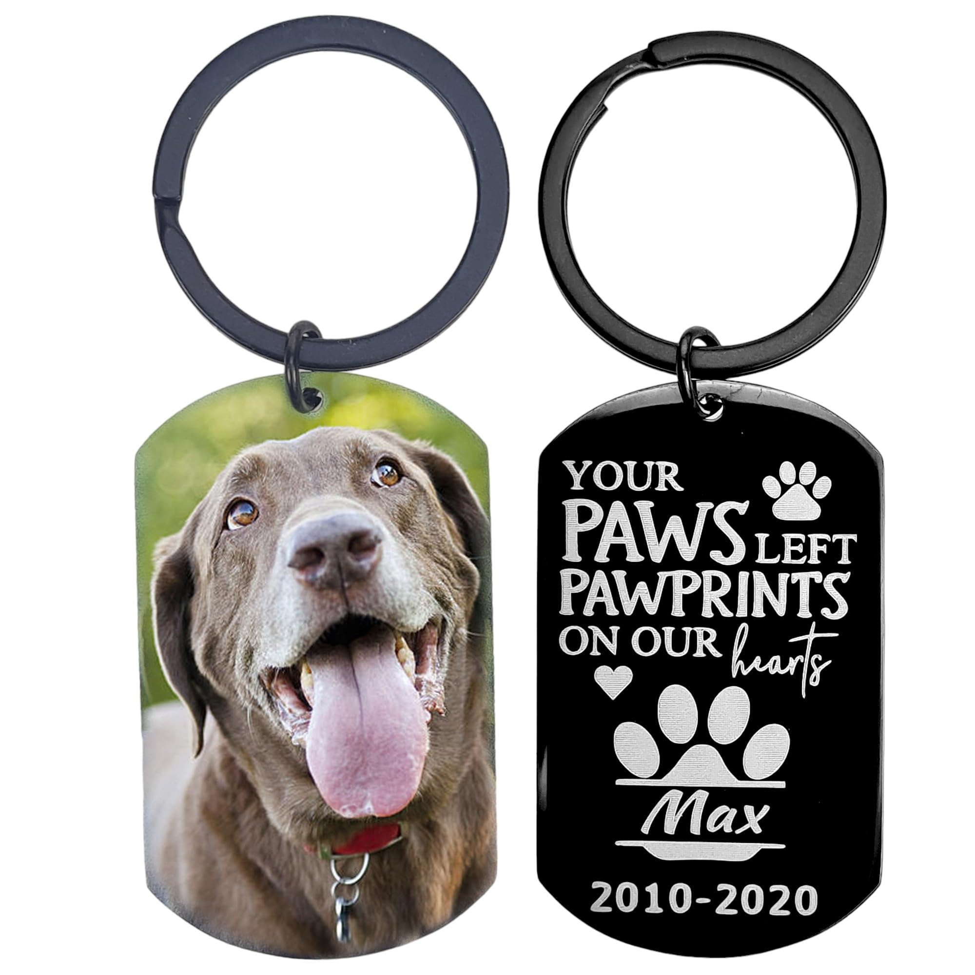 Eliphs Unisex Black Personalized Engraved Dog & Cat Name Keyring, Metal Women's Key Ring, Memorial Dog Tag Keychain, Name & Message Keyring - Nice Gifts