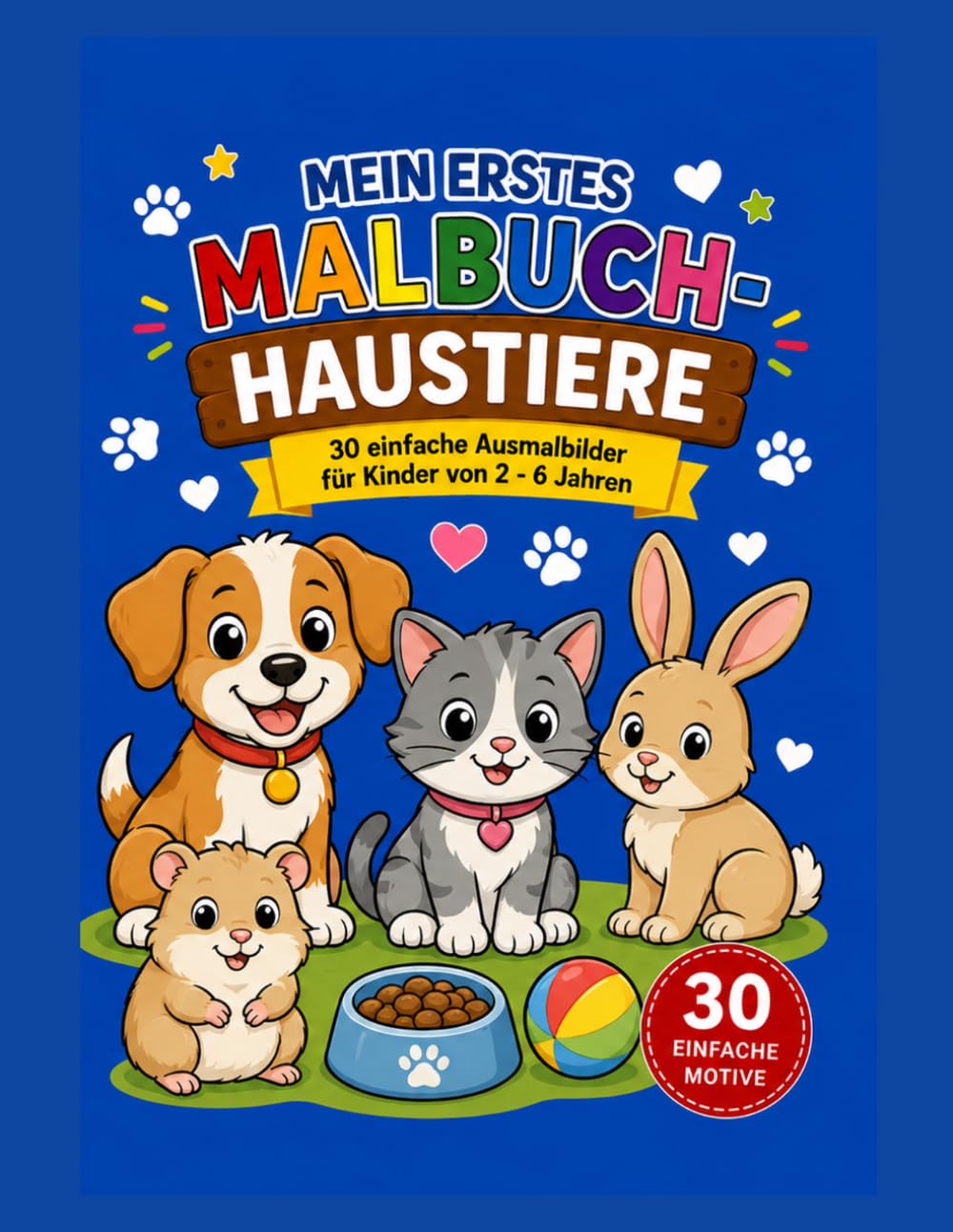 Mein erstes Malbuch-Haustiere: 30 einfache Ausmalbilder für Kinder von 2-6 Jahren - Hund, Katzen, Kaninchen & weitere süße Haustiere mit dicken Linien