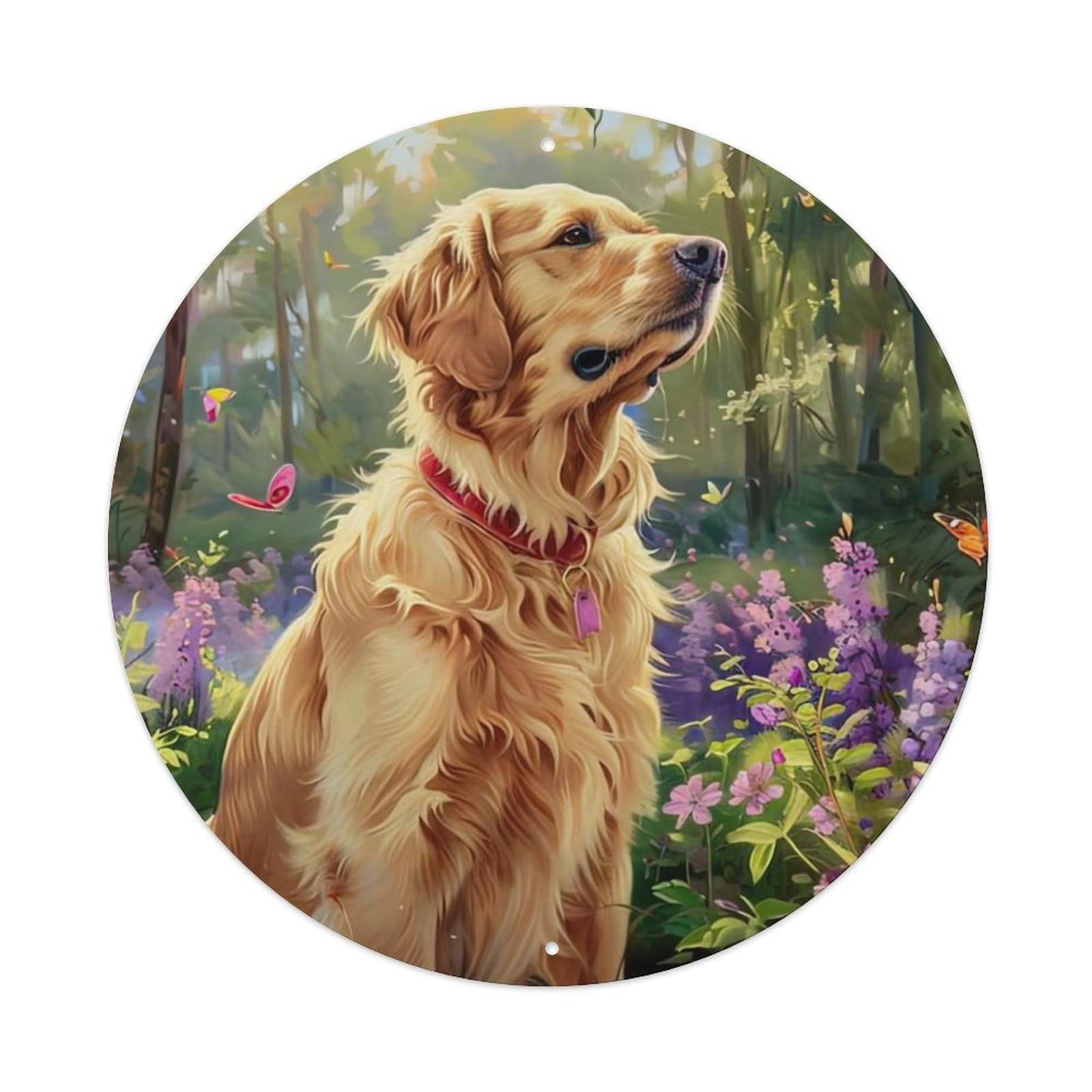 Animal Golden Retriever in The Forest Metal Tin Sign
