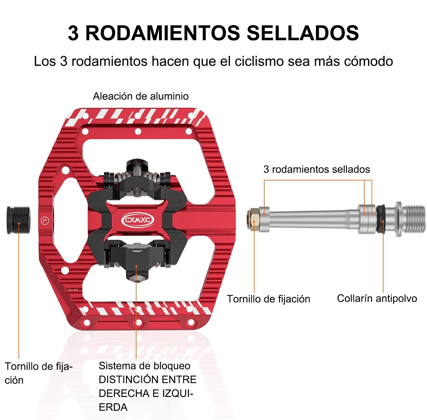 CXWXC Pedales de Bicicleta con Clic y Pedales Planos con 3 rodamientos, Pedales de Aluminio MTB, 9/16 Pulgadas, Pedales de Bicicleta para Bicicleta de Carretera, Bicicleta de montaña
