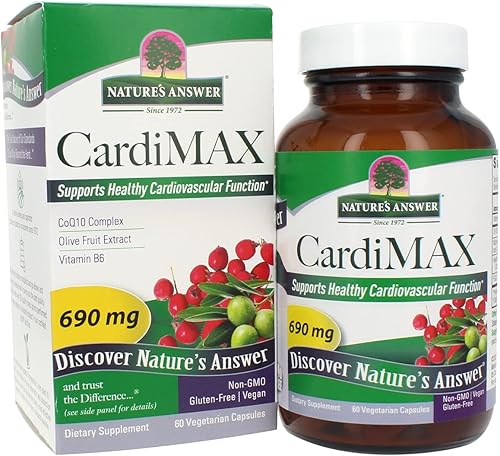 Nature's Answer CardiMax Heart Health 60 cápsulas vegetarianas con COQ10, PQQ, Oli Ola, y espino y vitamina B6, sin OMG, vegano y sin gluten