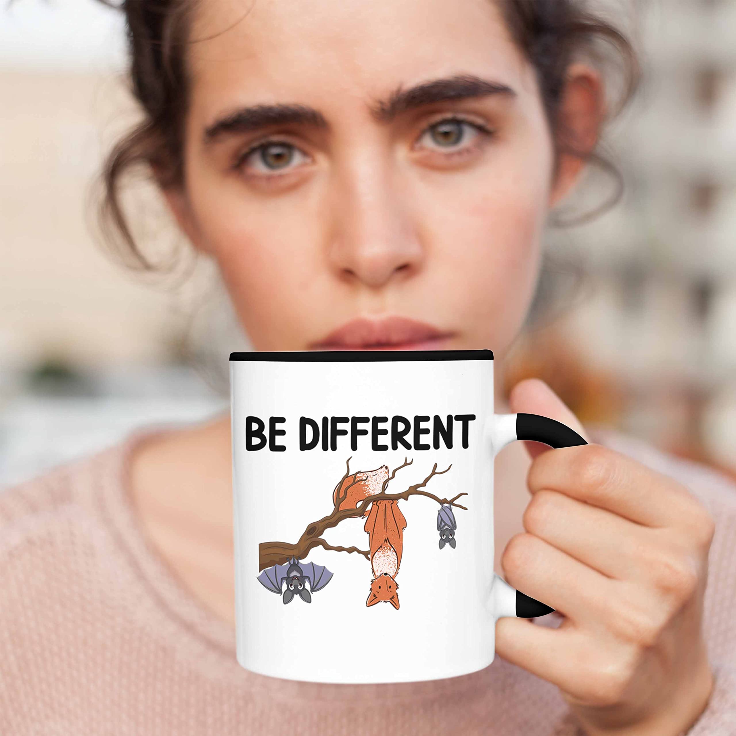 Lustige Tasse 'Be Different' Mit Fuchs & Fledermaus – Beidseitig Bedruckt, Spülmaschinengeeignet