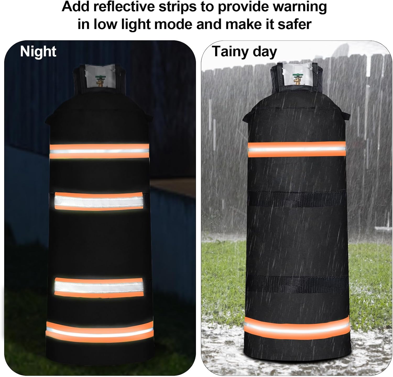 100 lb Propane Tank Insulated Cover with Reflective Strip - 1200D Heavy Duty Orange Weatherproof Protector for Outdoor 100 Pound Propane Tank, RV/Camping/Patio Accessories