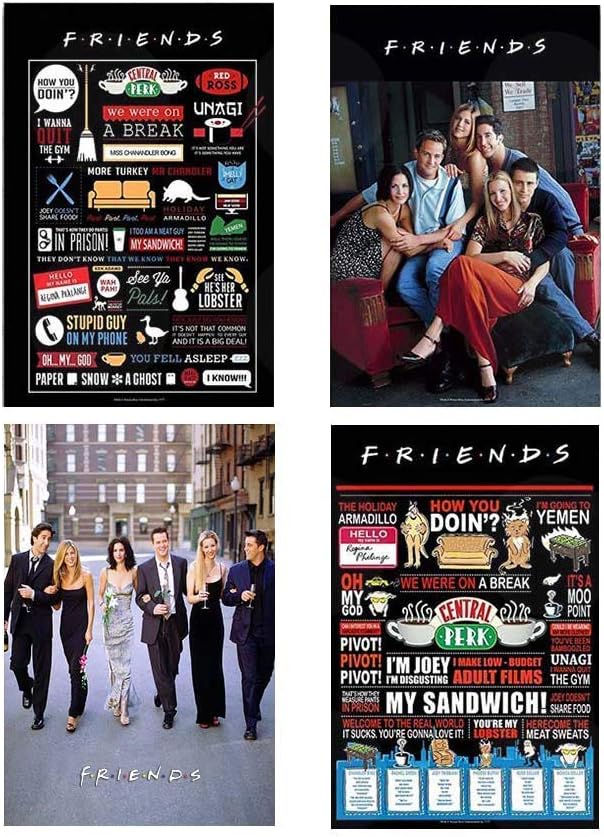 MCSID RAZZ Friends Pack of 4 Poster, Multicolour, 12 x 18 Inches (Quotes +After Party + Infographic + On The Couch)