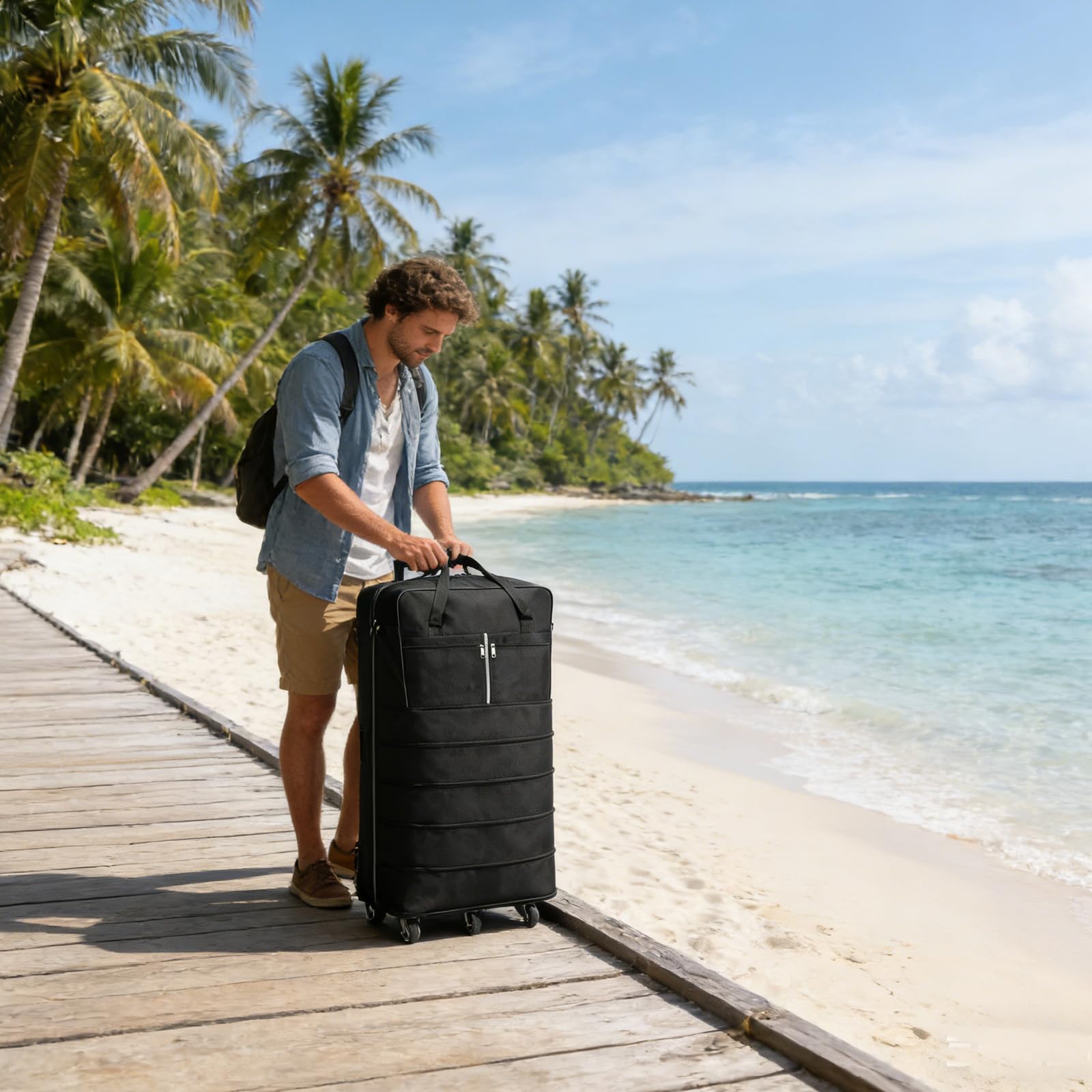 Bolsa de viaje plegable con ruedas, 110 cm, bolsas de viaje plegables grandes, bolsa de equipaje de mano plegable con correa para el hombro, bolsa de viaje con ruedas y asa, extensible, impermeable