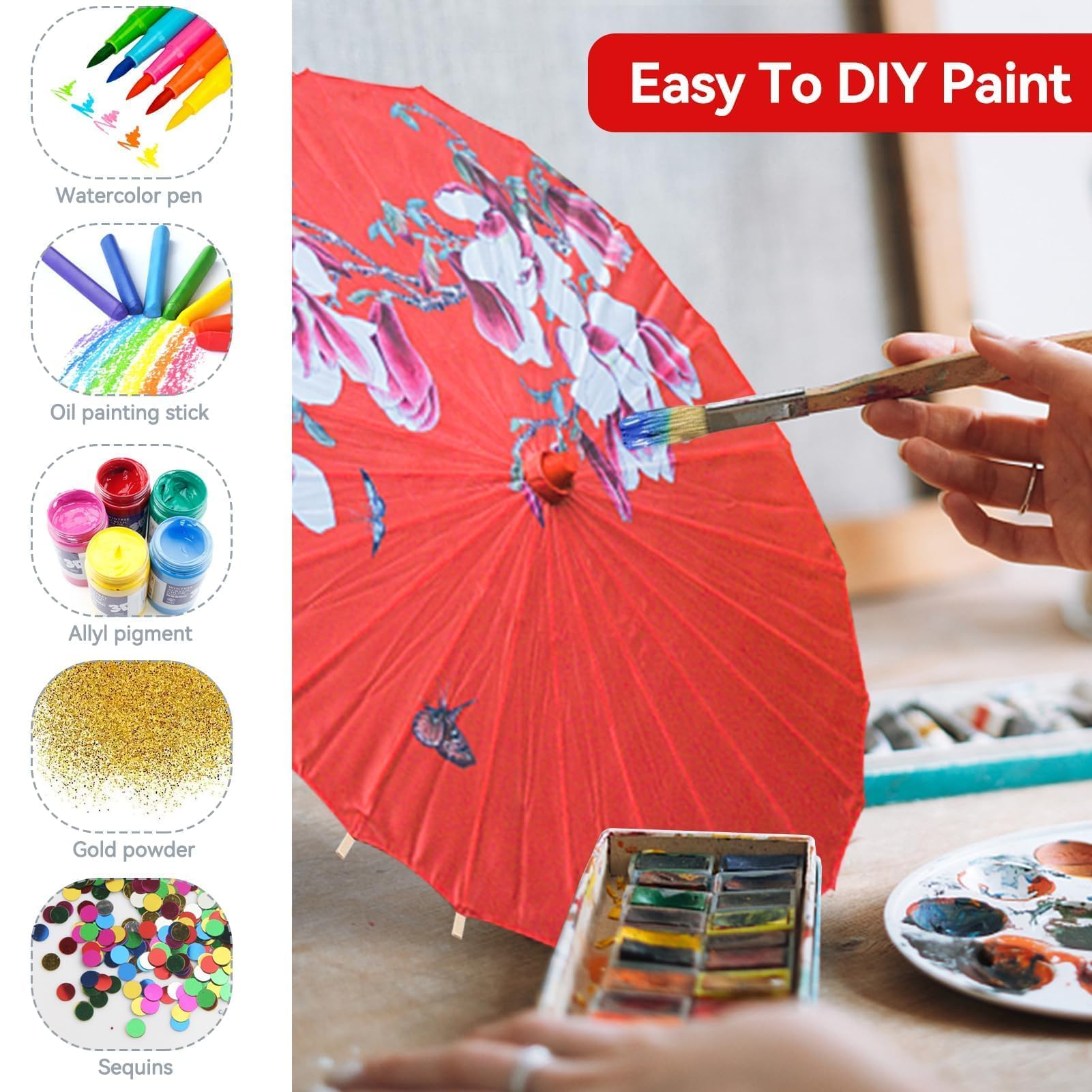 Parapluie En Papier Japonais DIY - 2Pcs 23x30 Cm - Pour Peinture Et Décoration - Fait Main Coloré