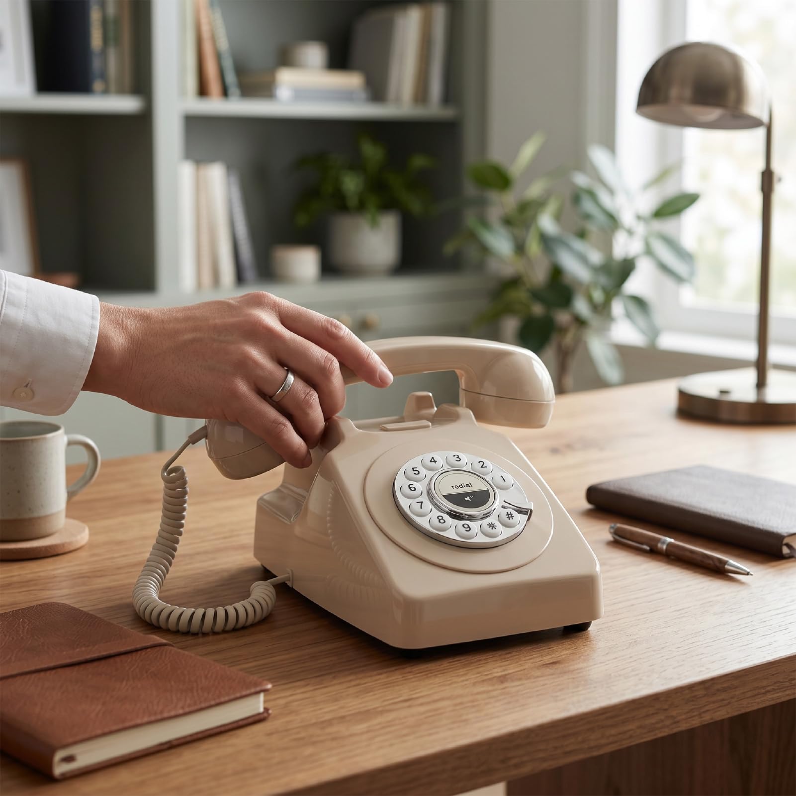 Cosiki Telefono Bluetooth Stile retrò con Chiamate in Vivavoce e Riproduzione Musicale per Decorazioni Domestiche 215x144 Mm (Beige)