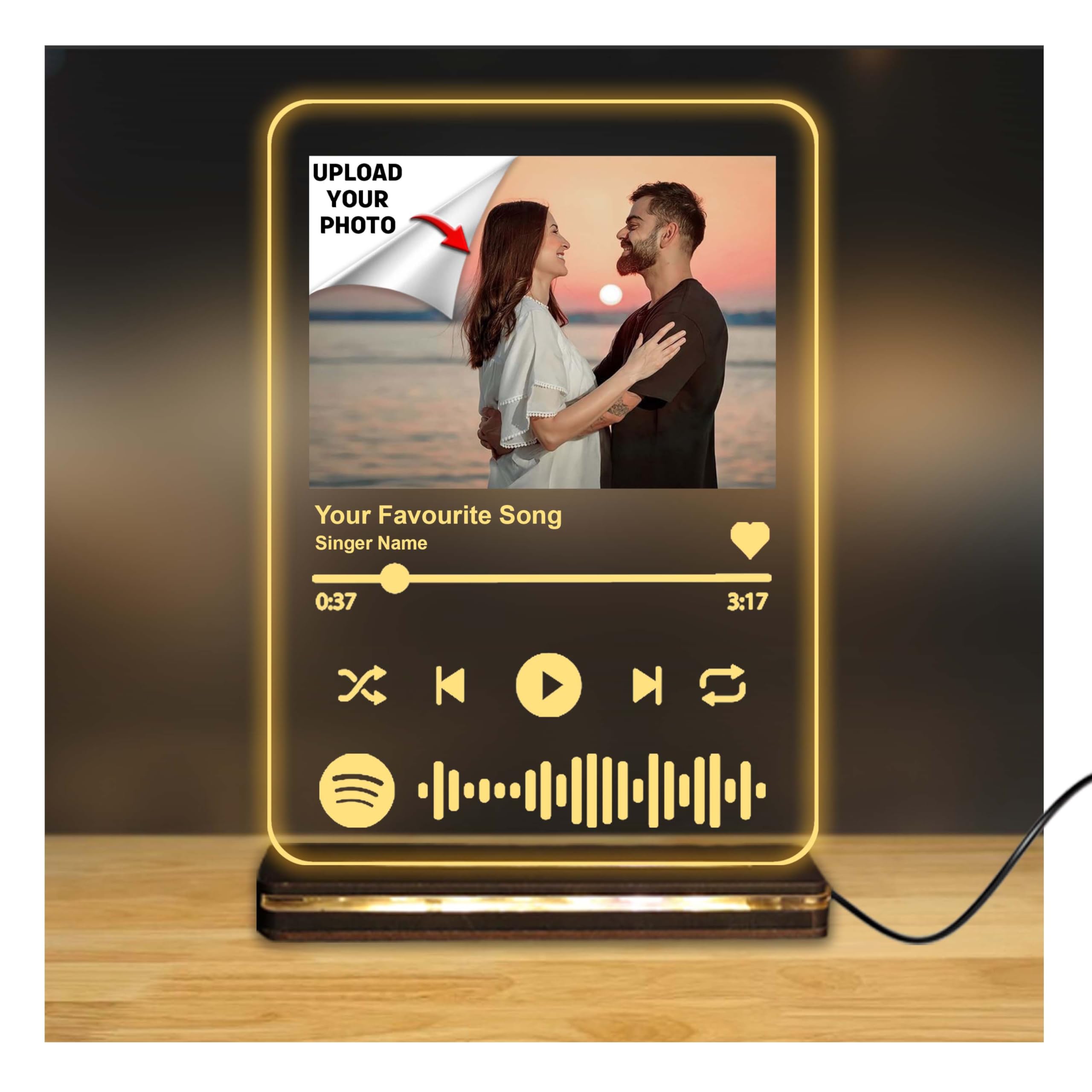 SAVRI Personalized Acrylic LED Photo Frame- Memorable Gift for Loved Ones. Customizable with Your Photo & Wishes. valentines gift for couple, valentine's day decoration items (Spotify)-image-16