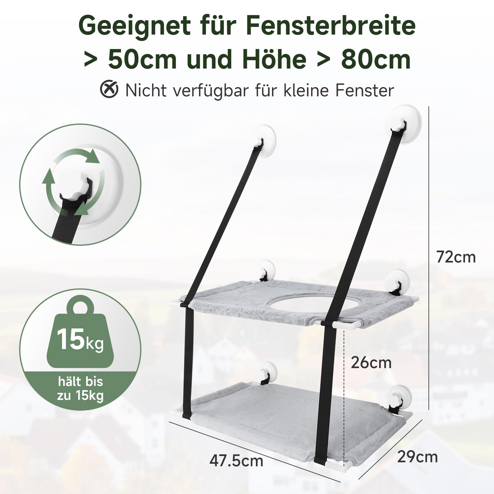 SAN LIKE Hamaca Gato Ventana de hasta 15kg, Tumbona para Ventana, Cama para Gatos y Mascotas, Hamaca Reforzada con Ventosa Fuerte