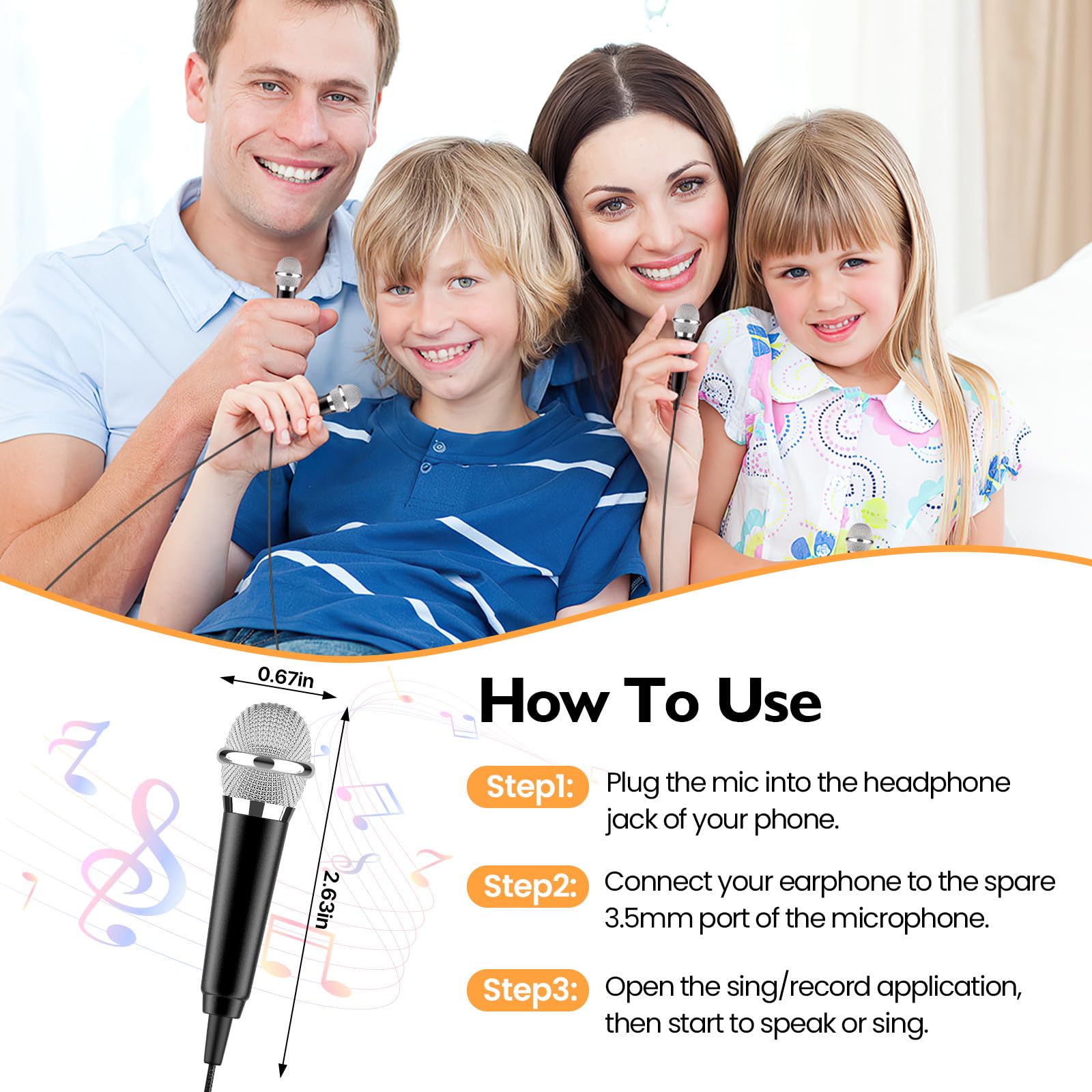 Mini Microphone 3.5mm Jack, Tiny ASMR Microphone for Voice,Singing,Karaoke,Vlogging,Podcasting, Compatible with Phones,Tablets,Computers (Black)