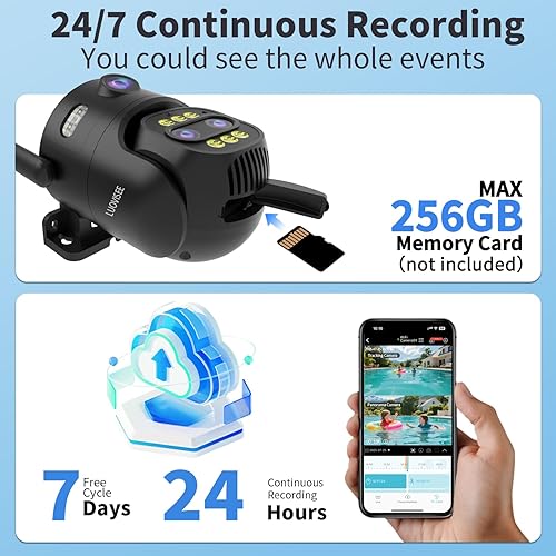 Miniatura 8 de Cámara de seguridad para exteriores de triple lente con zoom híbrido de 10X, cámara WiFi 2.4G5G con cable para seguridad del hogar, grabación