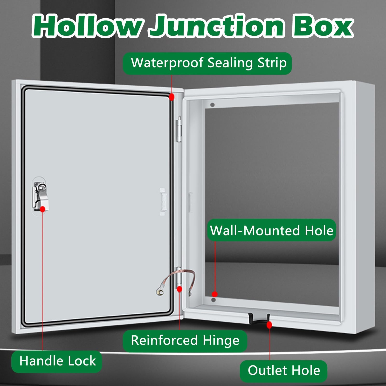 Caja Electrica Exterior Caja De Conexiones Eléctricas Hueca De Pared, Impermeable Y A Prueba De Polvo, Con Cerradura, De Acero, Para Exteriores E Interiores, Con Orificio De Salida.((WxHxD)250x300x140