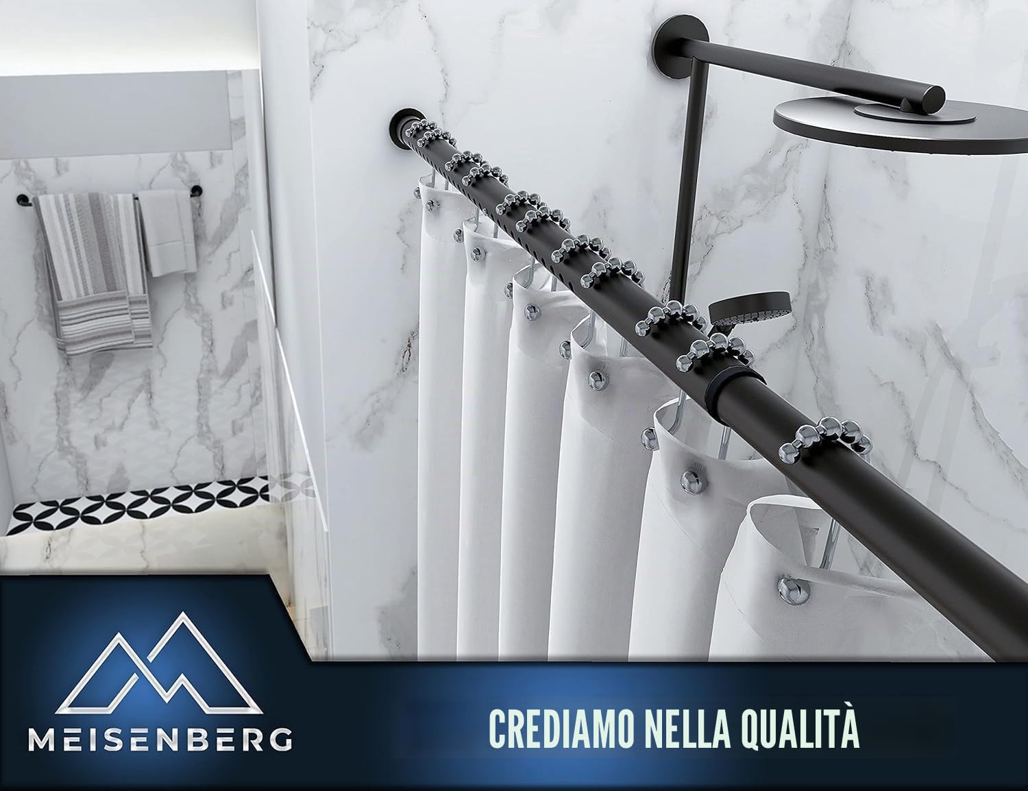 MEISENBERG - Asta per tende, senza praticare fori, 210-260 cm, diametro 32 mm, nero opaco, resistente, da infilare, asta telescopica, per tende, divisori e balconi