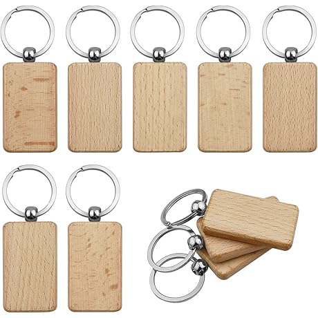10Pcs Blanks Rectangle Wooden Keychain for DIY Crafts