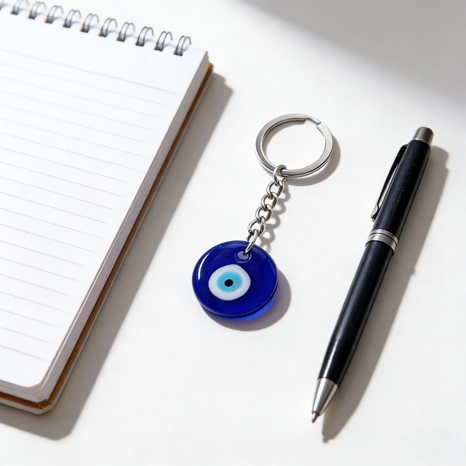 Shinypods 20 Pieces Evil Eye Turkish Blue Evil Eye Keychain Charms Handmade Nazar Amulet Charms Pendants Crafting Glass Keychain with Keyring Hanging Ornament Jewelry Accessories Amulet for Good Luck