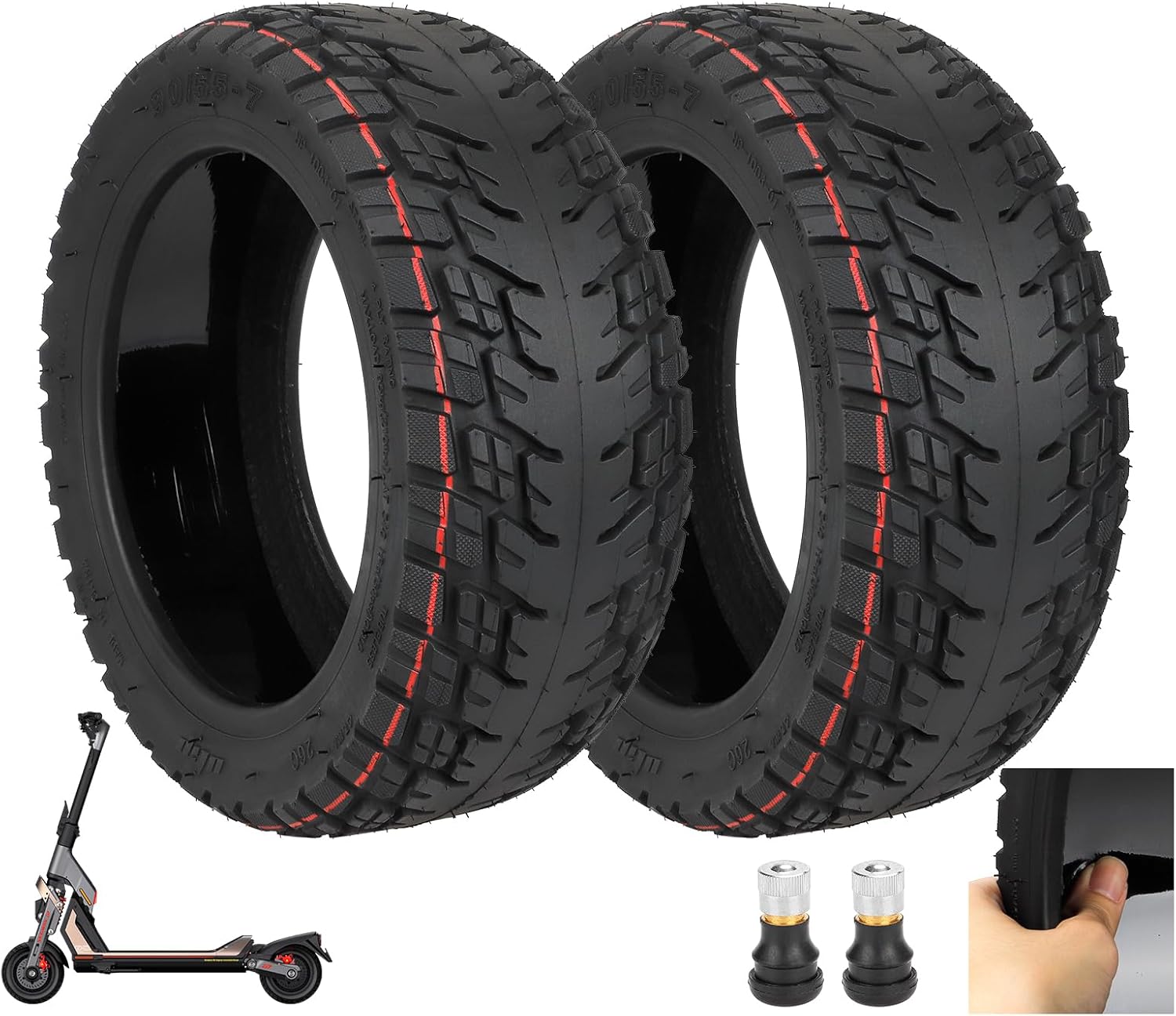 90/55-7 Tubeless Tire with Valve with Built-in Live Glue Repairable for Segway Ninebot GT Scooter 10 inch Scooter Self Repairing off-road Tire 2PCS