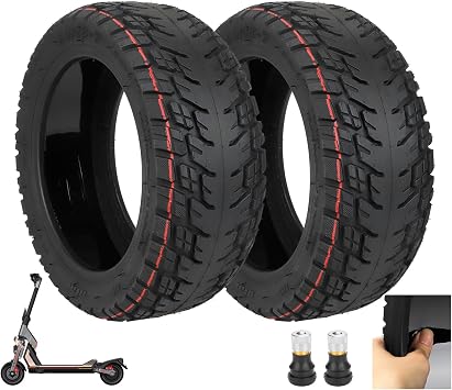 90/55-7 Tubeless Tire with Valve with Built-in Live Glue Repairable for GT Scooter 10 inch Scooter Self Repairing off-road Tire 2PCS
