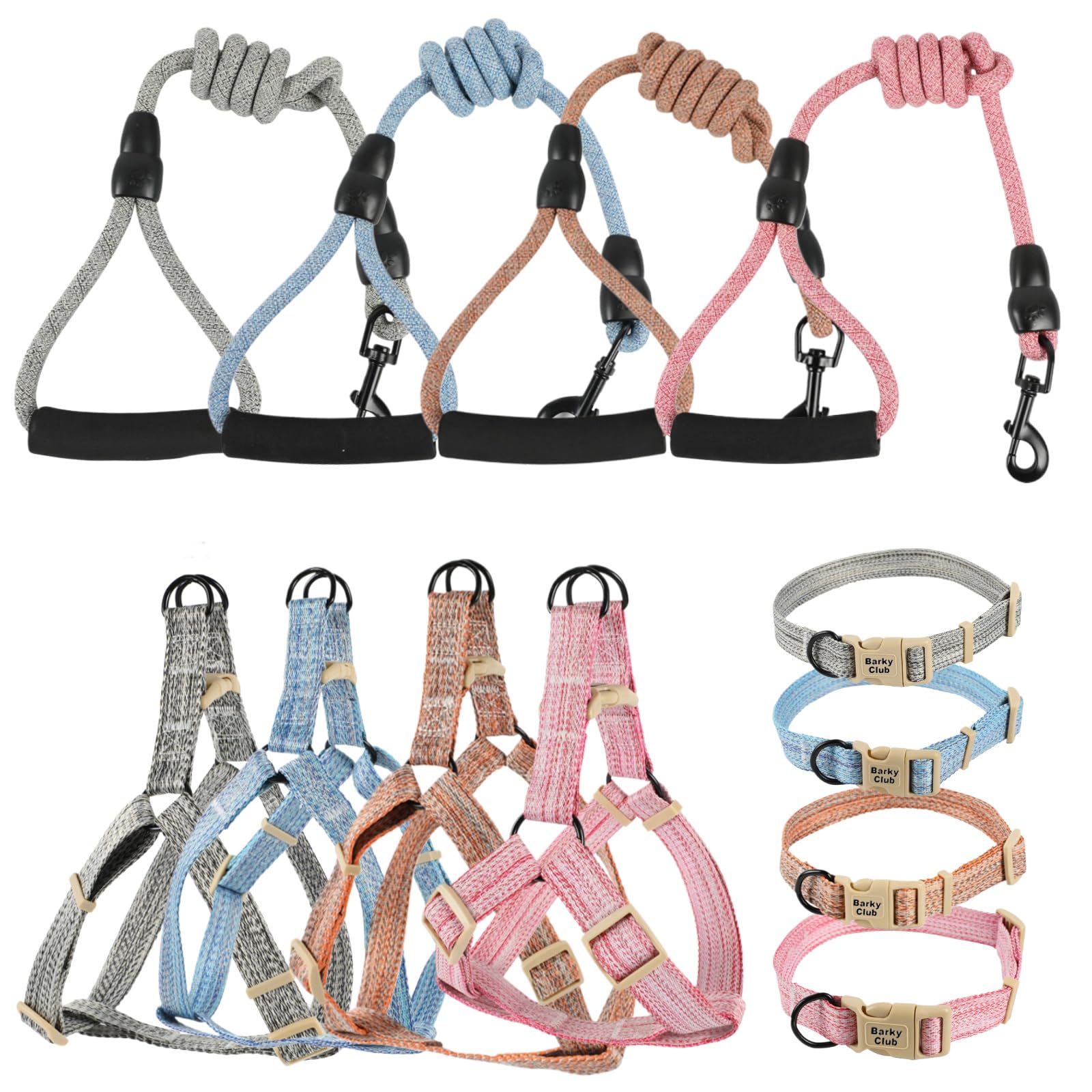 Barky Club Dog & Cat Harness Set, Adjustable Linen Leash, Collar & Harness, Breathable, Lightweight & Comfortable - Image 3