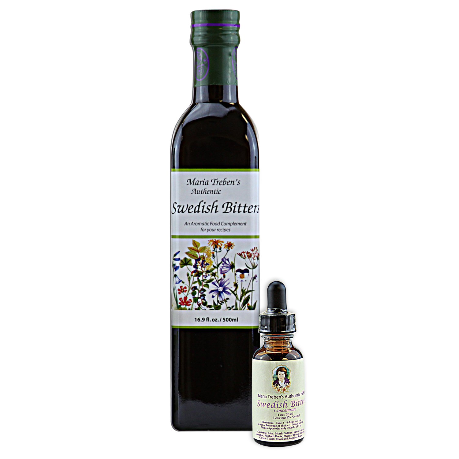 Maria Treben's Authentic Swedish Bitters 500ml Bottle and Concentrate 30ml