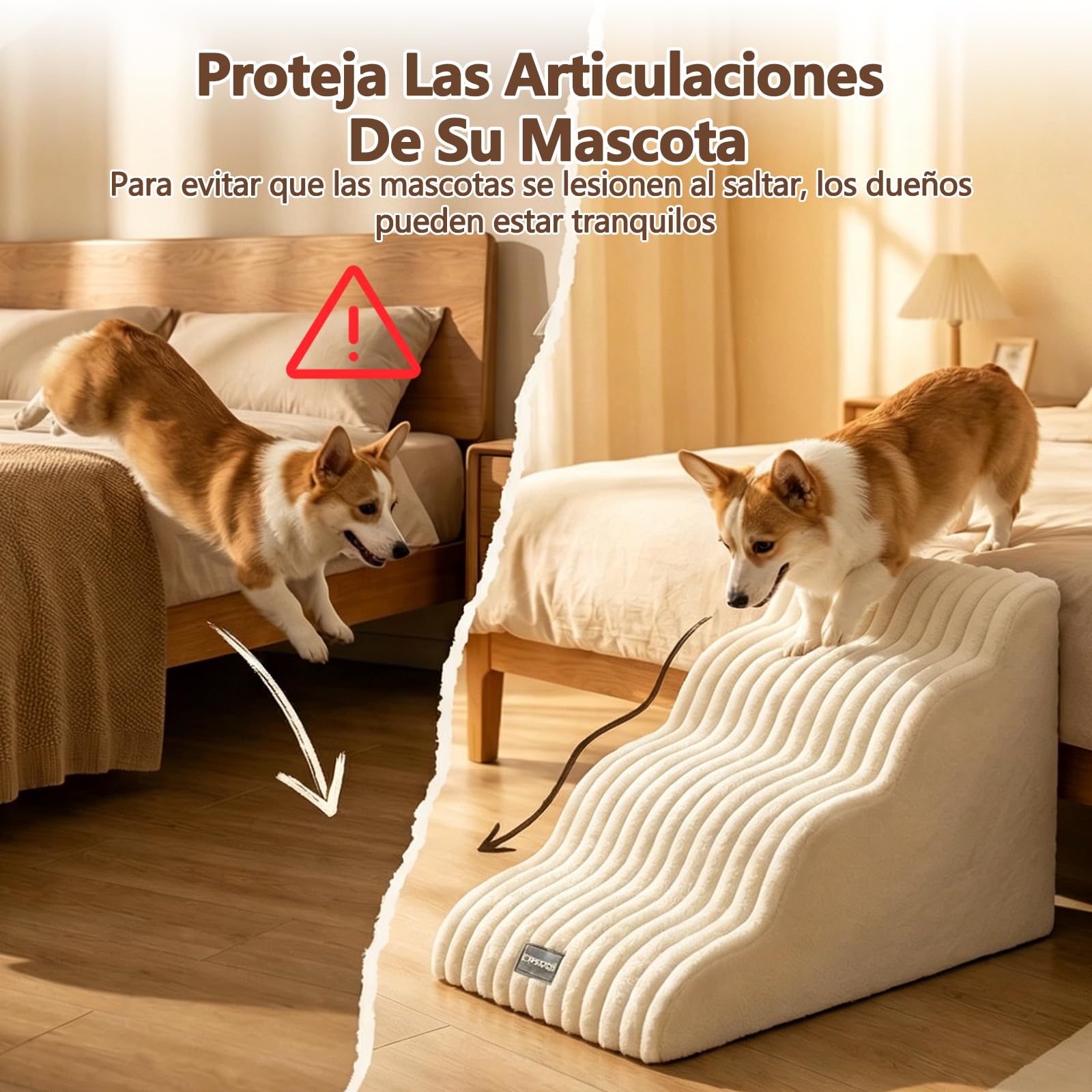 Galatée Escalera para Mascotas, Fabricada En Terciopelo y Esponja Resistente, con Base Antideslizante y Funda Lavable y Extraíble. Apta para Gatos y Perros(Escalera Blanca de Tres peldaños)