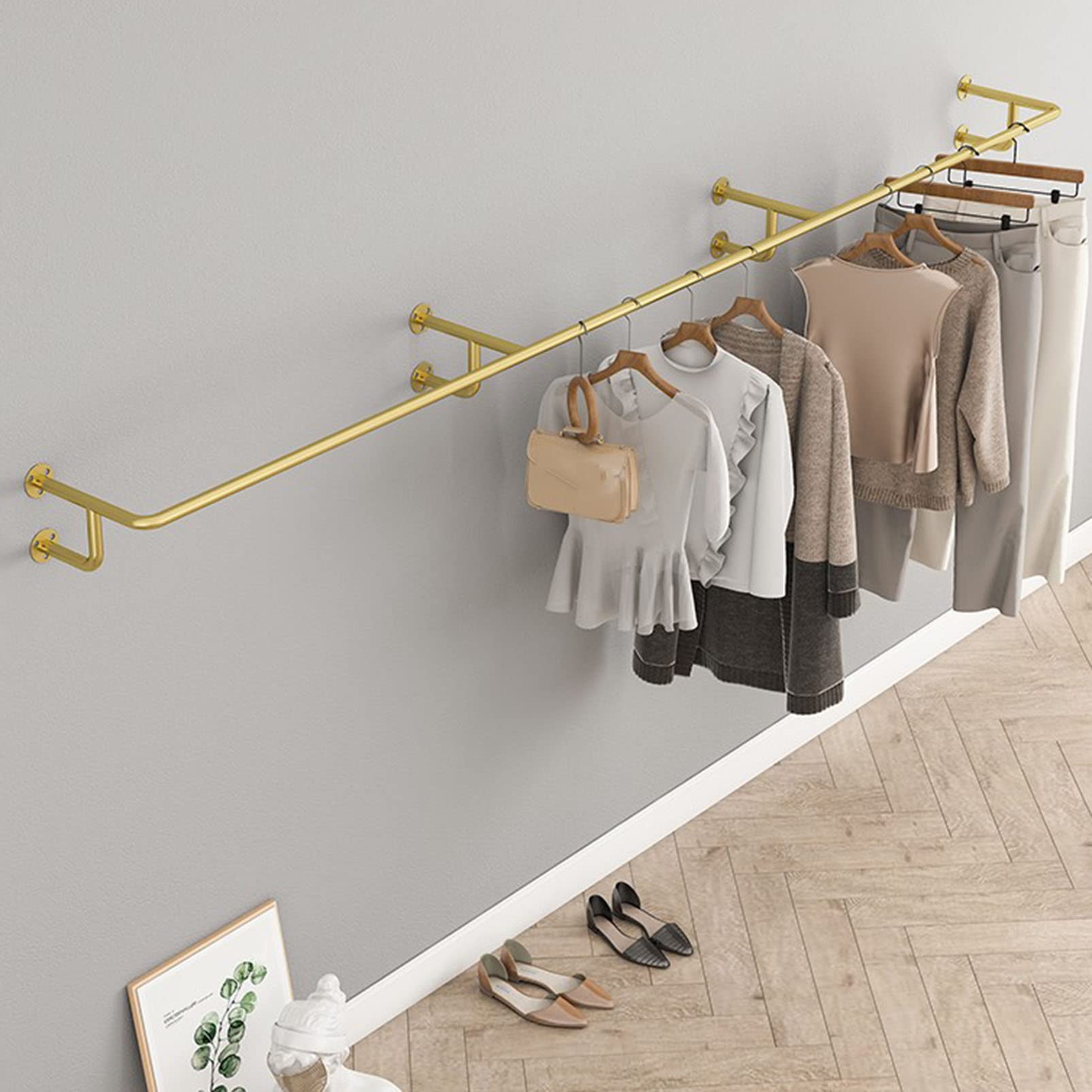 YNBSHGAA Creative Garment Display Racks Hanging Rod, Boutique Clothing Store Hanging Clothes Shelf, Retail Clothing Rack Multi Purpose Gold Pipe, Commercial Clothes Storage Hanger,Gold-length 250CM