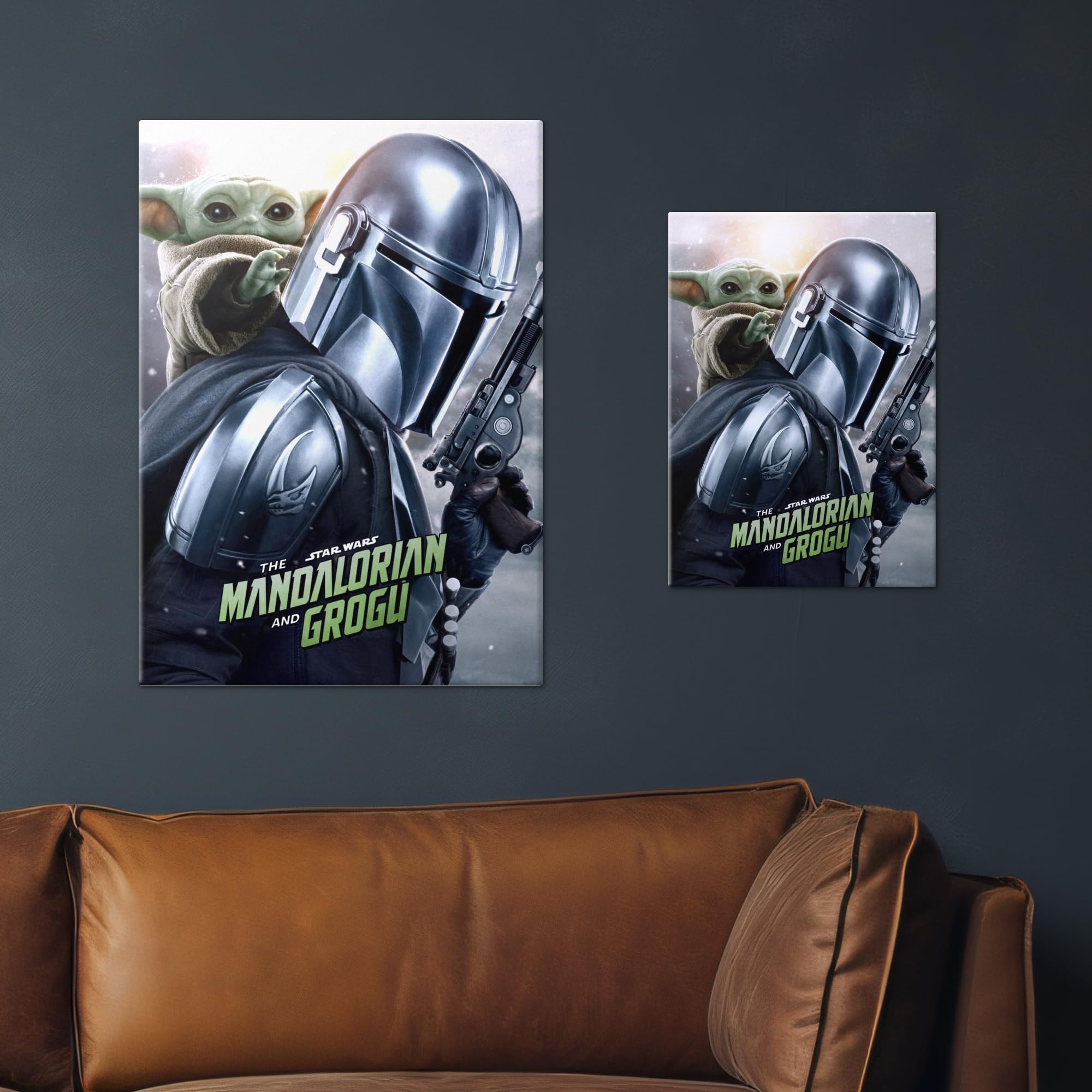 Displate Metall poster Star Wars The Mandalorian and Grogu Größe M | Bilder Wanddeko Wohnzimmer & Schlafzimmer Wandbilder, Geschenk. Wandkunst mit Magnet-Befestigung, ohne Bohren.