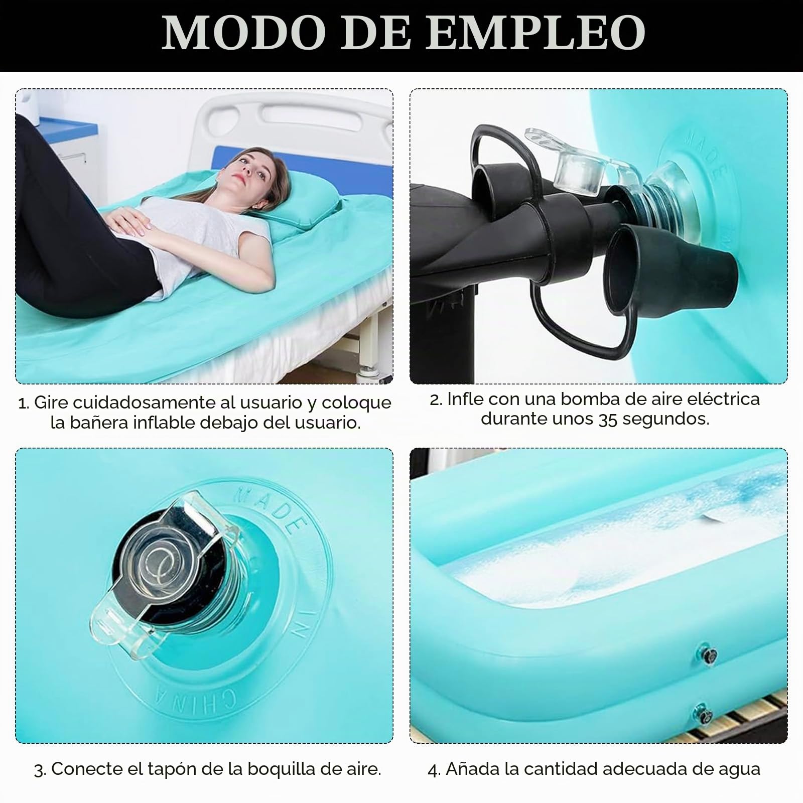 Bañera Inflable Bañera Ducha con Bolsa de Agua y Bomba de Aire para Discapacitados, Herramientas de Baño en la Cama Herramientas para Mesita de Noche Bañera Sistema de Ducha Portátil en Cama