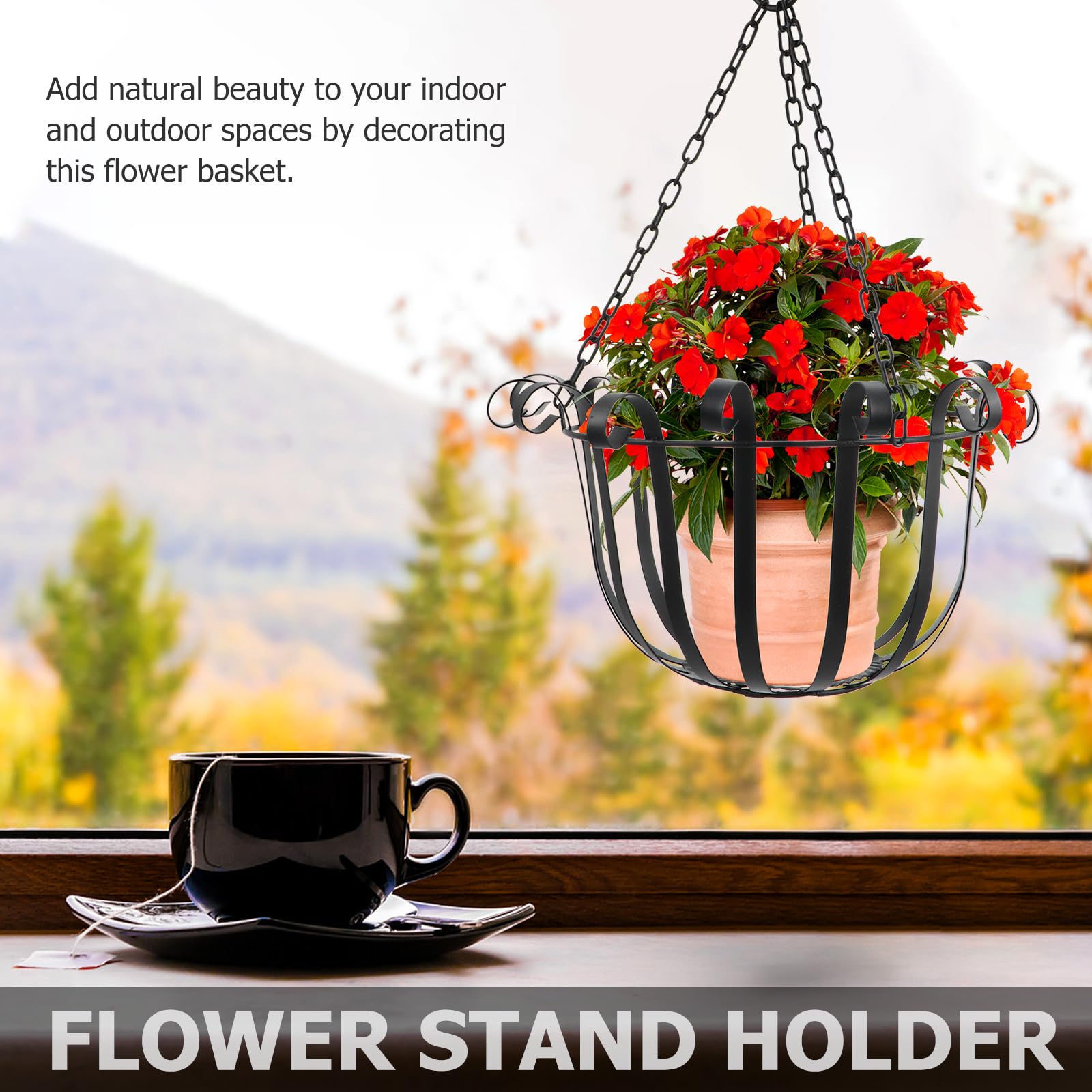 DOITOOL Blumenampel Hängeampel Metall Eisen Kunst Hängen Körbe für Anlage Metall Hängenden Pflanzer Hängen Blumentopf für Balkon Veranda Terrasse Schwarz Pflanzenampel