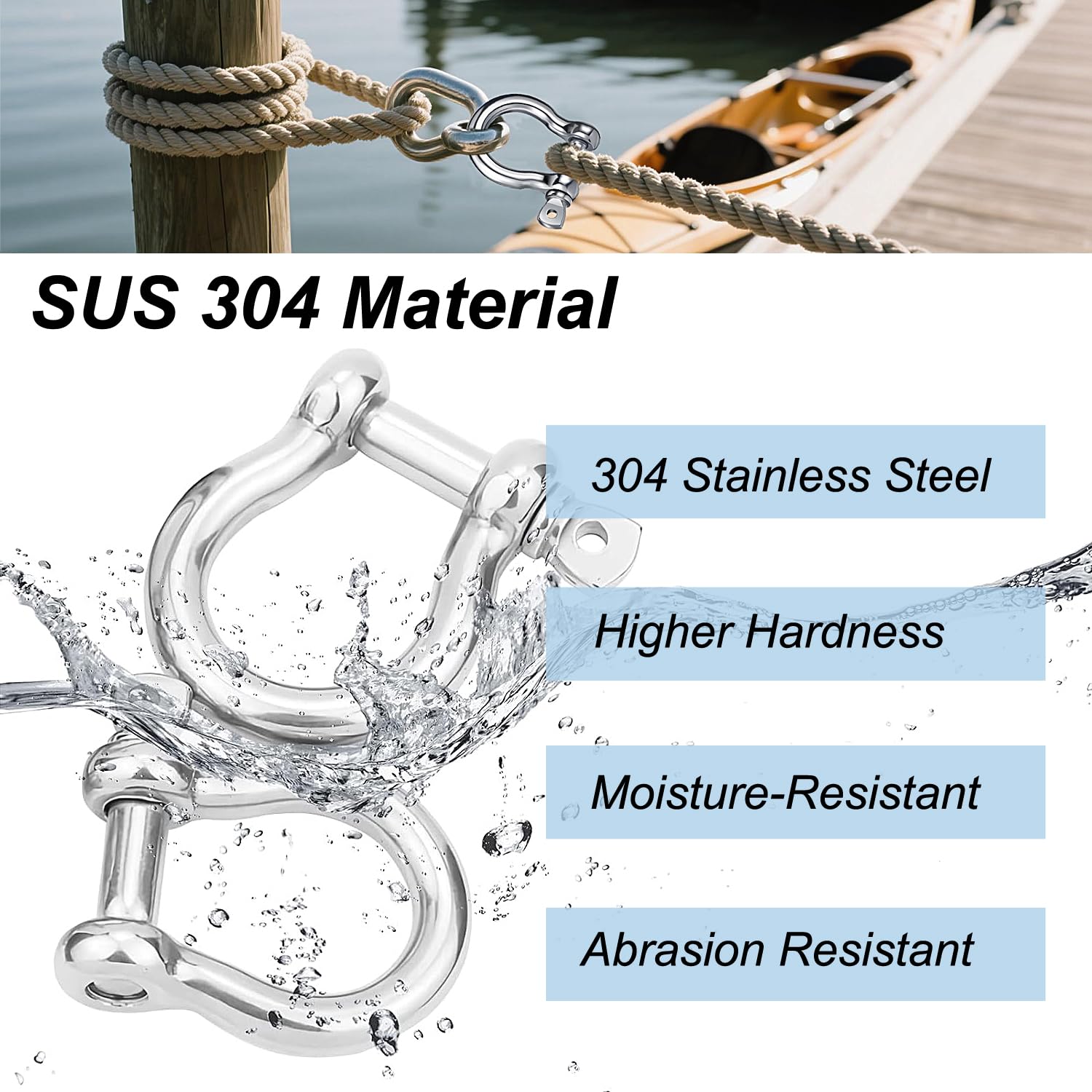 Bow Shackle Reedny 304 Stainless Steel 5/32", 1/4", 5/16",3/8", 1/2", 9 - View #3