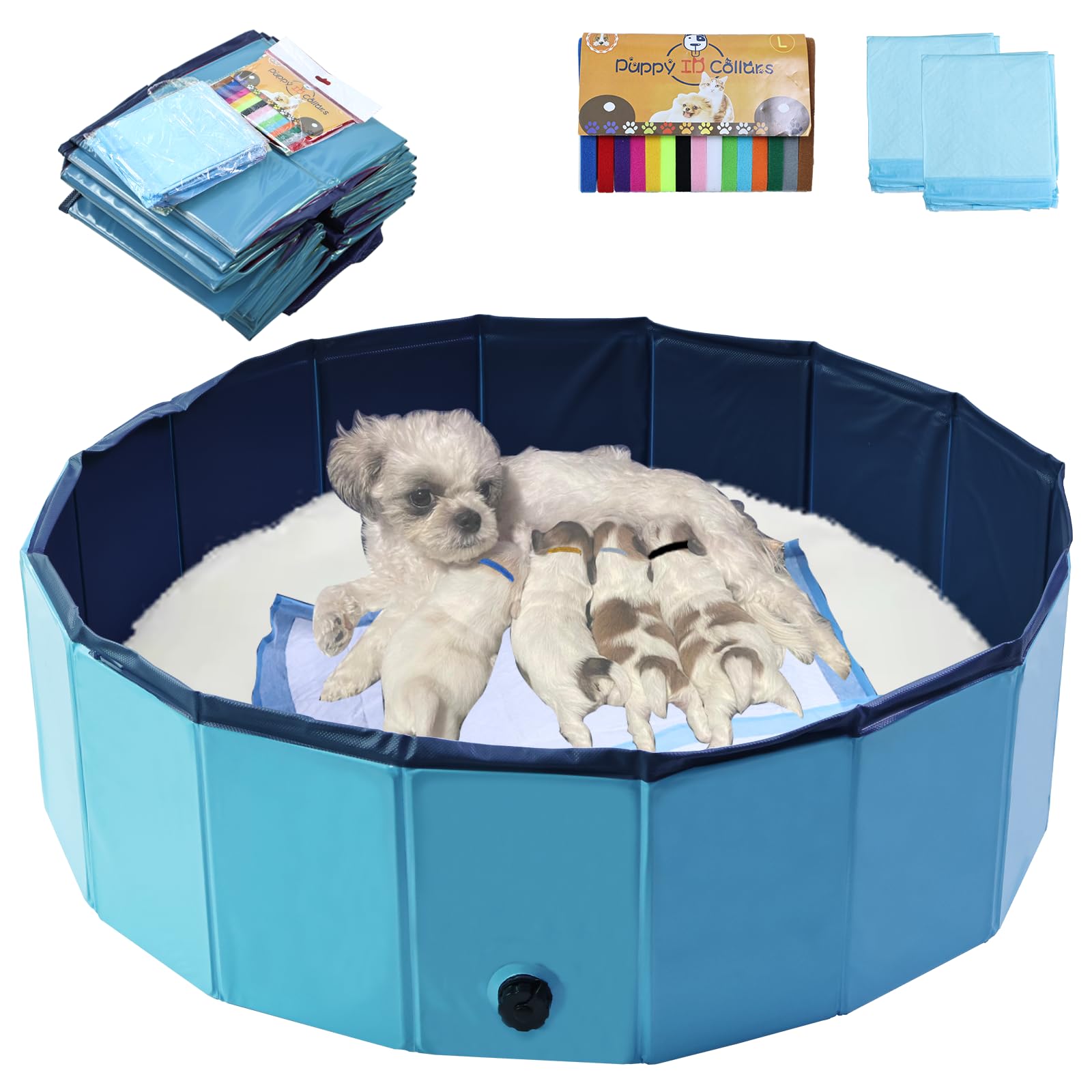 Photo 1 of Artilife Dog Whelping Box,Dog Whelping Box Pool,Whelping Box for Dogs Birthing,Welping Box Whelping Pen Whelping Box for Puppies Whelping Supplies (Blue, 39" Dia.x12 H)