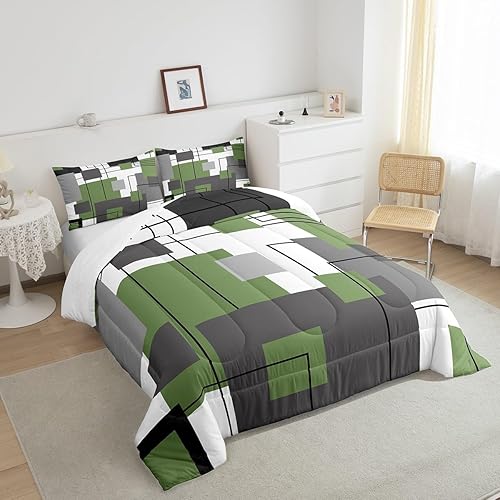 Miniatura 10 de Erosebridal Juego de ropa de cama tamaño individual, color negro, blanco, gris, rosa, geométrico, cuadrado, para niños, niñas, adolescentes,