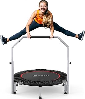 BCAN 40/48" Foldable Mini Trampoline Rebounder - 330/440lbs Max Load, Adjustable Handlebar for Adult Indoor Outdoor Fitness Workouts