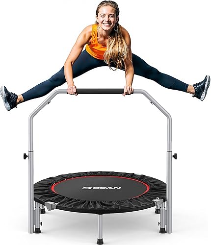 Miniatura 17 de BCAN Mini trampolín plegable de 40/48 pulgadas, carga máxima de 330 libras/440 libras, rebote de fitness con mango de espuma ajustable, trampolín