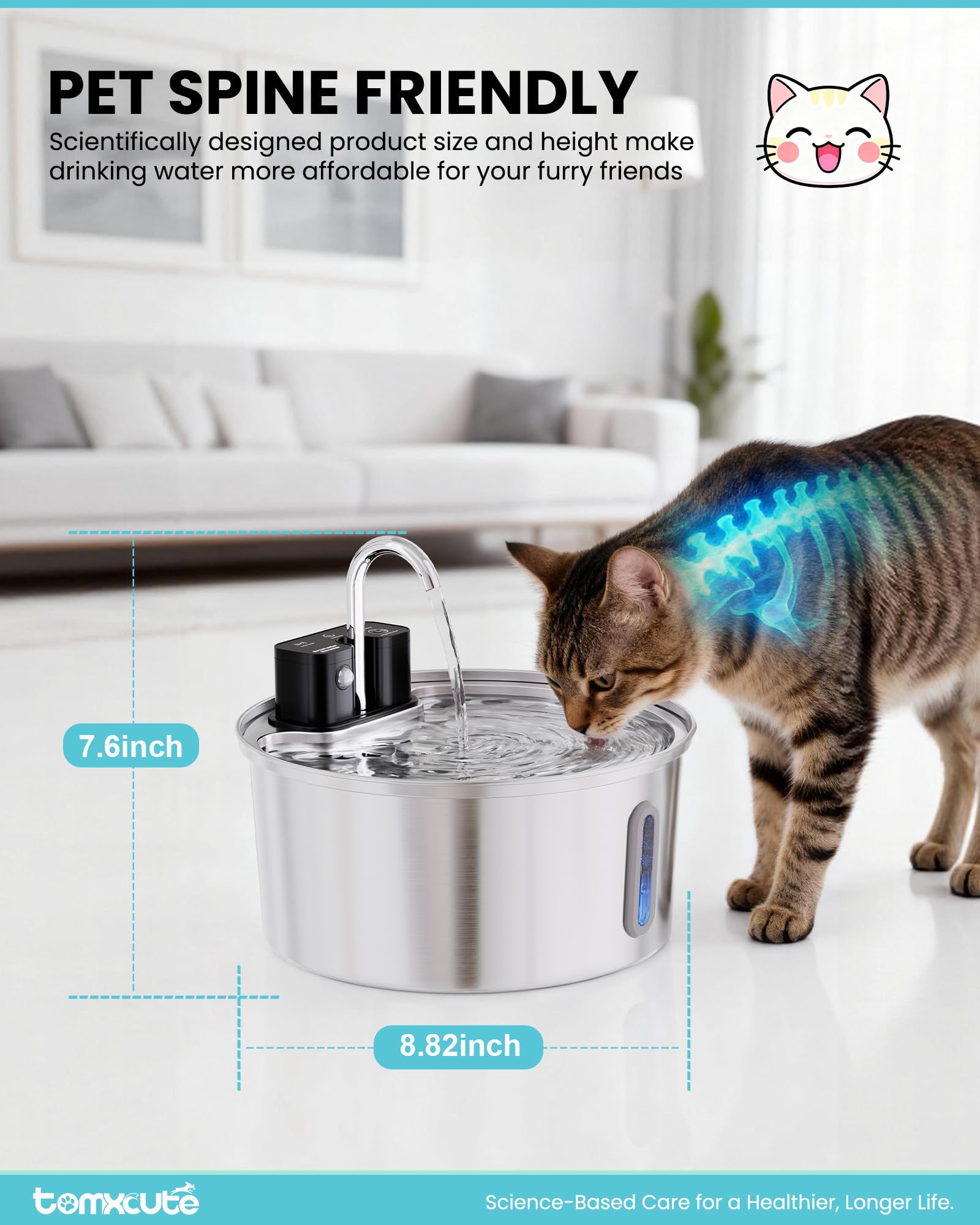 Wireless Cat Water Fountain - 108oz/3.2L Automatic Cat Water Fountain Cordless, Stainless Steel Battery Operated Pet Fountain Rechargeable Water Dispenser for Cats, Dogs, Multiple Pets - image 8