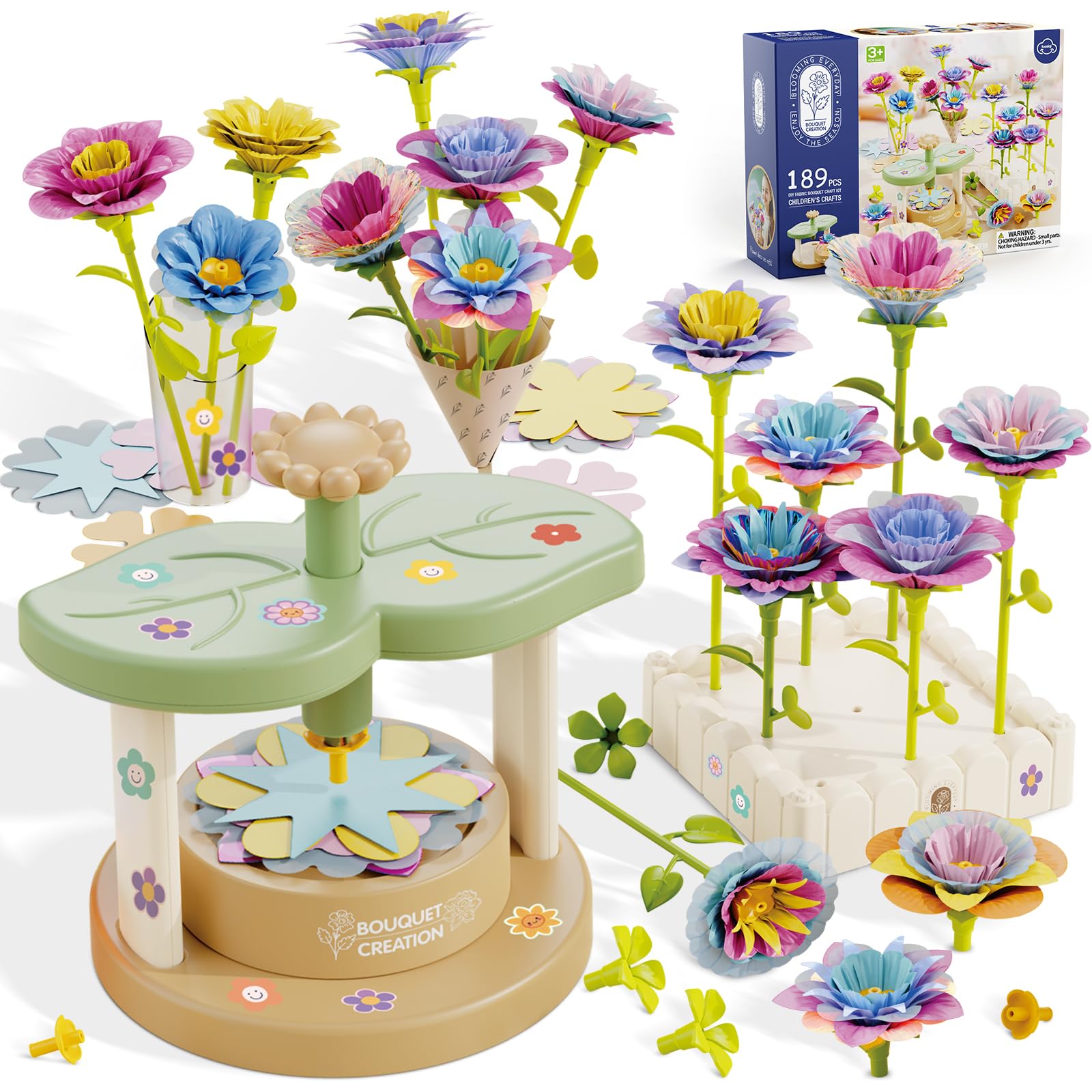 DIY Blumen Bastelset für Kinder ab 3 Jahren, Kunststoff Blumensträuße Basteln Spielzeug, Blumenpresse Kinder, Blumengarten Spielzeug, Kreativ Geschenkidee für Mädchen, Geburtstags- & Festtagsgeschenk